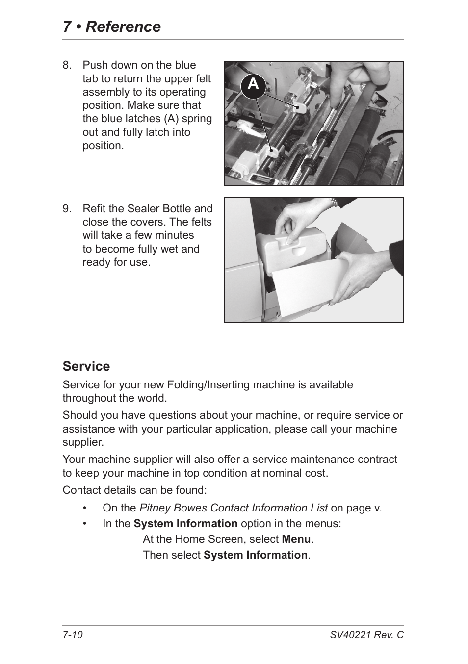 Service, 7 • reference | Pitney Bowes DI600 Inserting System User Manual | Page 114 / 128