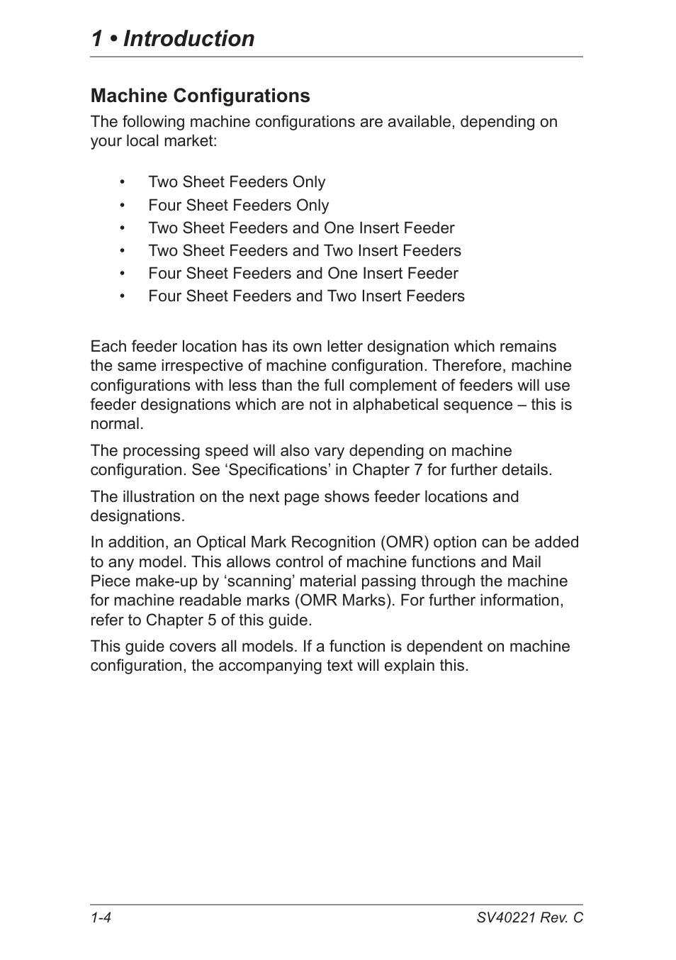 Machine configurations, 1 • introduction | Pitney Bowes DI600 Inserting System User Manual | Page 12 / 128