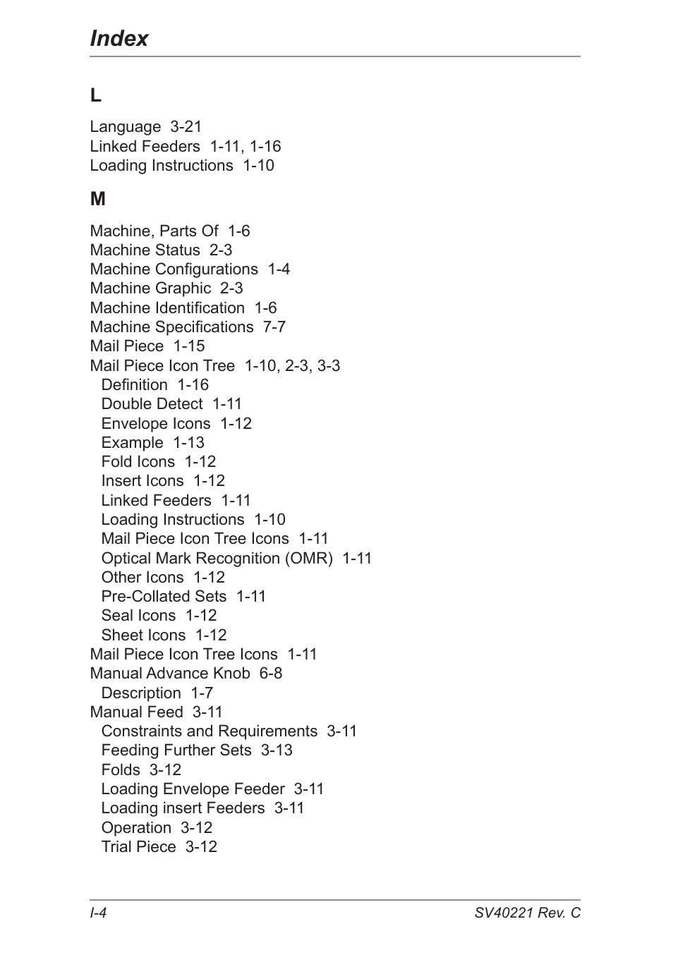Index | Pitney Bowes DI600 Inserting System User Manual | Page 120 / 128