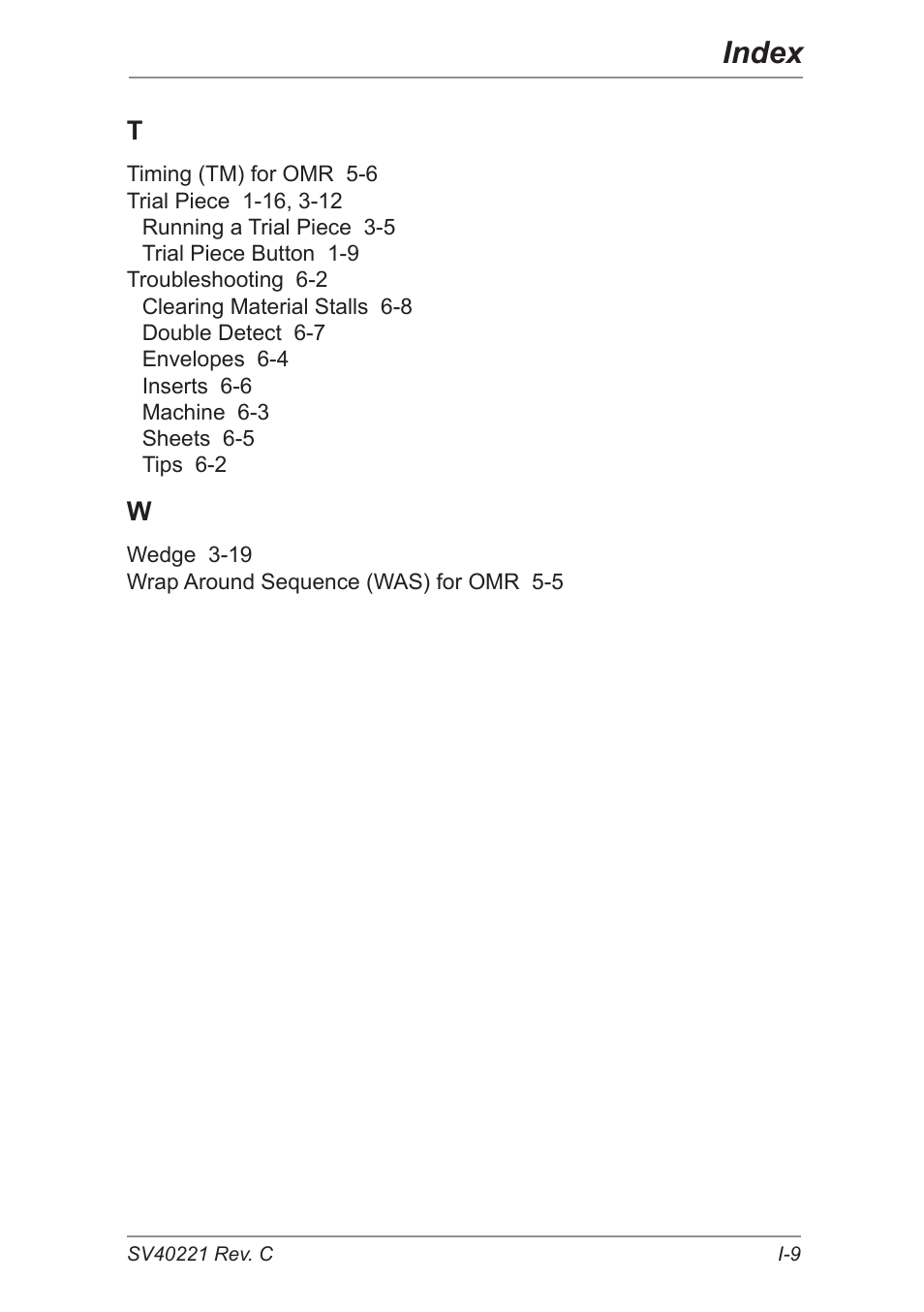 Index | Pitney Bowes DI600 Inserting System User Manual | Page 125 / 128