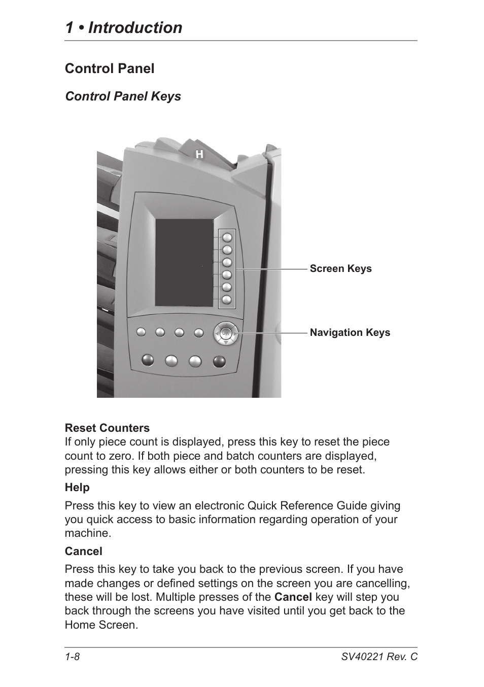 Control panel, 1 • introduction | Pitney Bowes DI600 Inserting System User Manual | Page 16 / 128