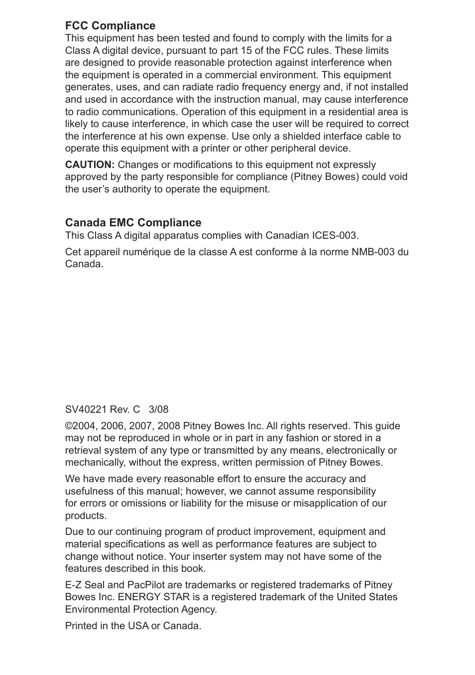 Compliance statements and disclaimers | Pitney Bowes DI600 Inserting System User Manual | Page 2 / 128