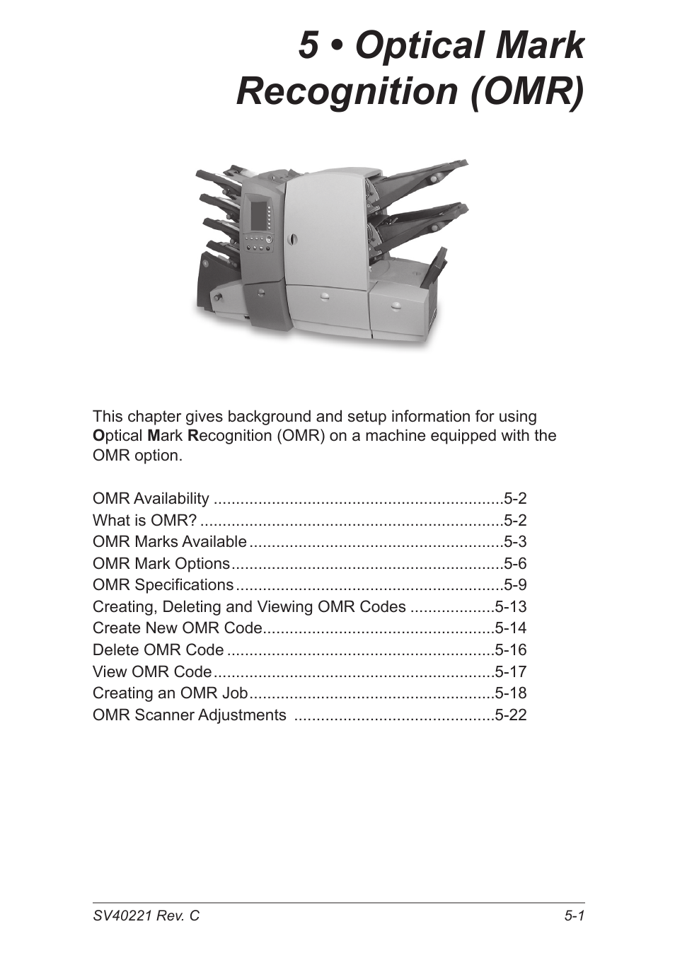 5 • optical markrecognition (omr), 5 • optical mark recognition (omr) | Pitney Bowes DI600 Inserting System User Manual | Page 61 / 128