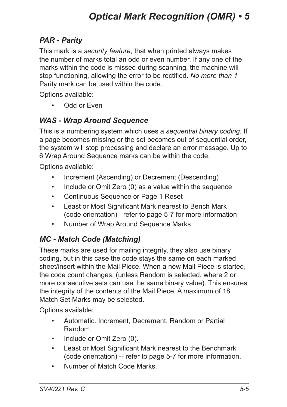 Optical mark recognition (omr) • 5 | Pitney Bowes DI600 Inserting System User Manual | Page 65 / 128
