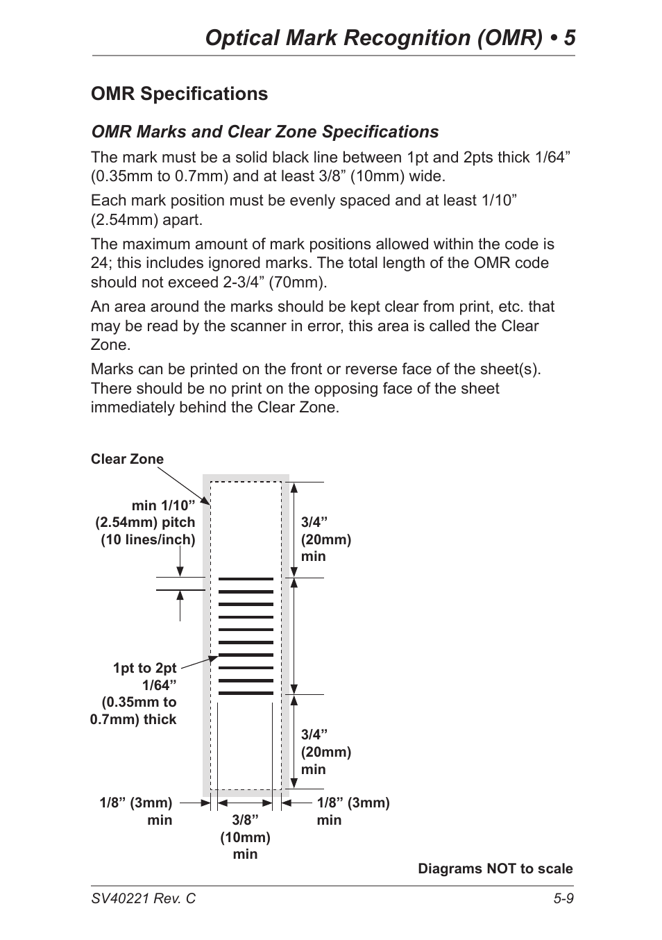 Omr specifications, Optical mark recognition (omr) • 5 | Pitney Bowes DI600 Inserting System User Manual | Page 69 / 128