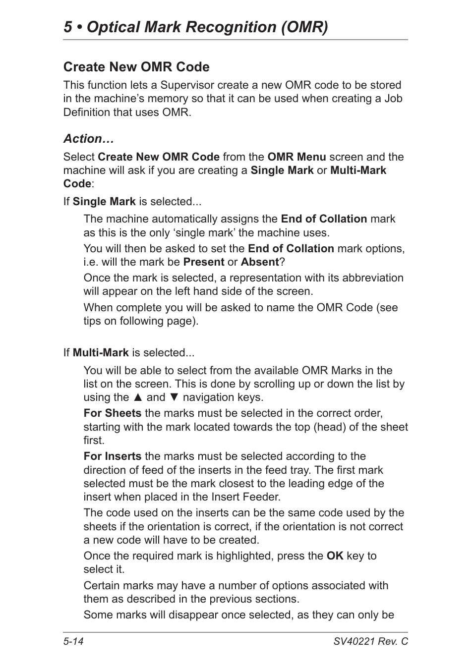 Create new omr code, 5 • optical mark recognition (omr) | Pitney Bowes DI600 Inserting System User Manual | Page 74 / 128
