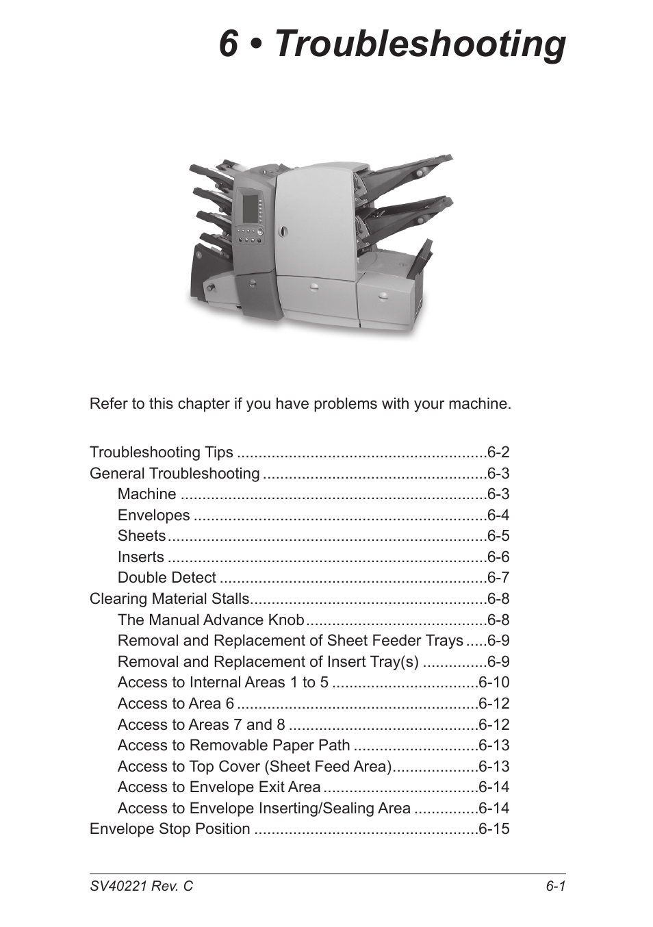 6 • troubleshooting | Pitney Bowes DI600 Inserting System User Manual | Page 89 / 128