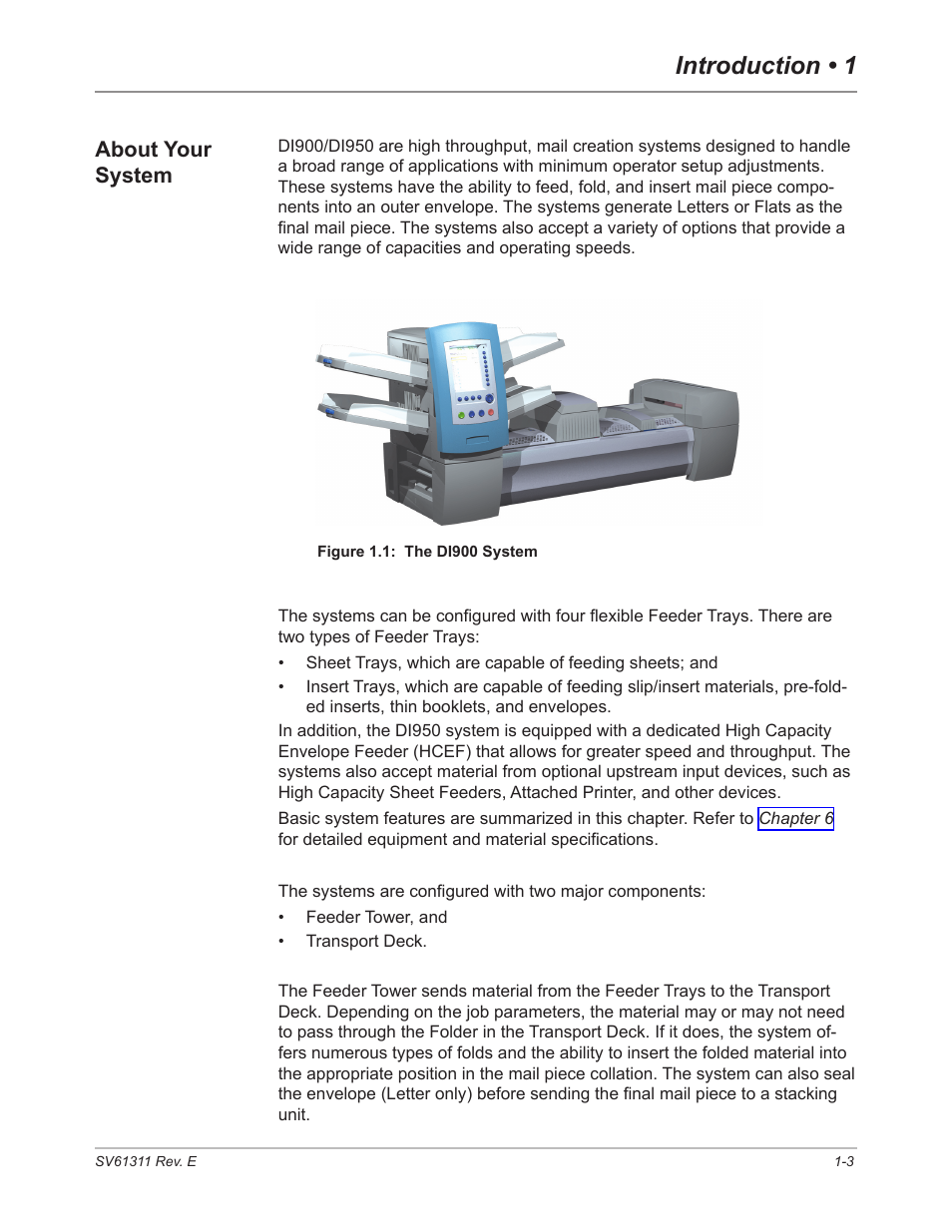 About your system, About your system -3, Introduction • 1 | Pitney Bowes DI950 FastPac Inserter User Manual | Page 13 / 196