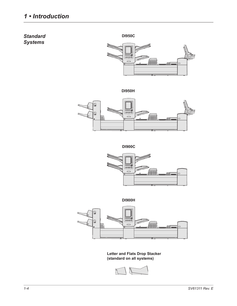 Standard systems, Standard systems -4, 1 • introduction | Pitney Bowes DI950 FastPac Inserter User Manual | Page 14 / 196