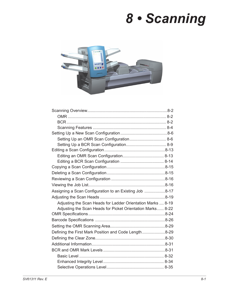 8 • scanning, Chapter 8, scannng | Pitney Bowes DI950 FastPac Inserter User Manual | Page 145 / 196