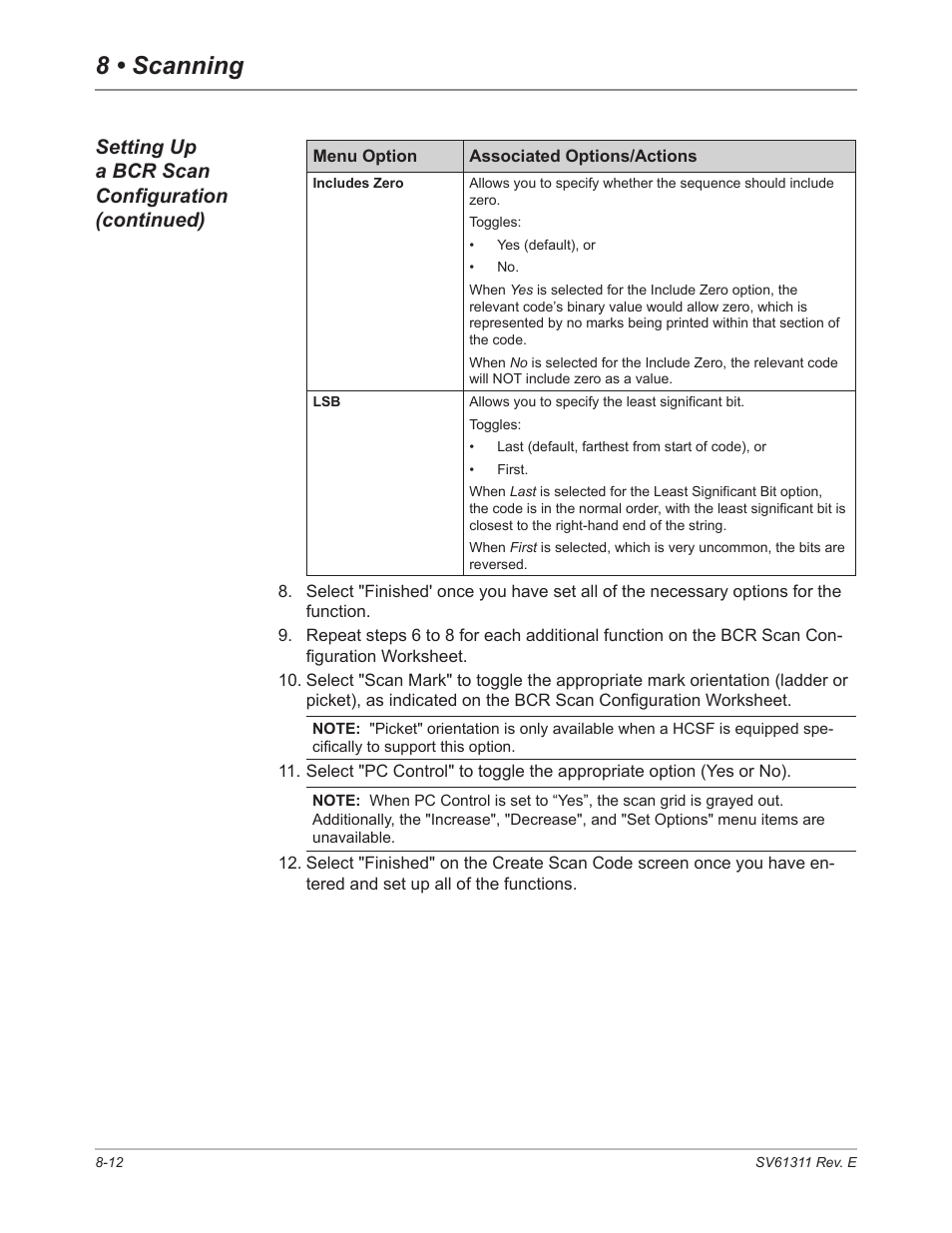 8 • scanning, Setting up a bcr scan configuration (continued) | Pitney Bowes DI950 FastPac Inserter User Manual | Page 156 / 196