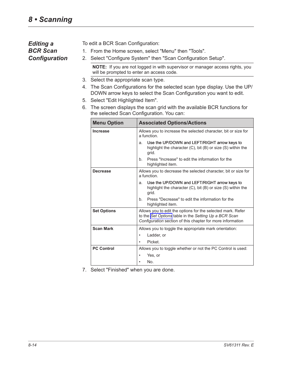 Editing a bcr scan configuration, Editing a bcr scan configuration -14, 8 • scanning | Pitney Bowes DI950 FastPac Inserter User Manual | Page 158 / 196