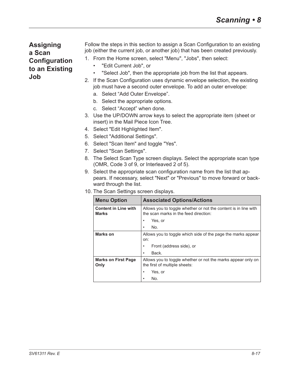 Assigning a scan configuration to an existing job, Assgnng a scan confguraton to an, Exstng job | Scanning • 8 | Pitney Bowes DI950 FastPac Inserter User Manual | Page 161 / 196