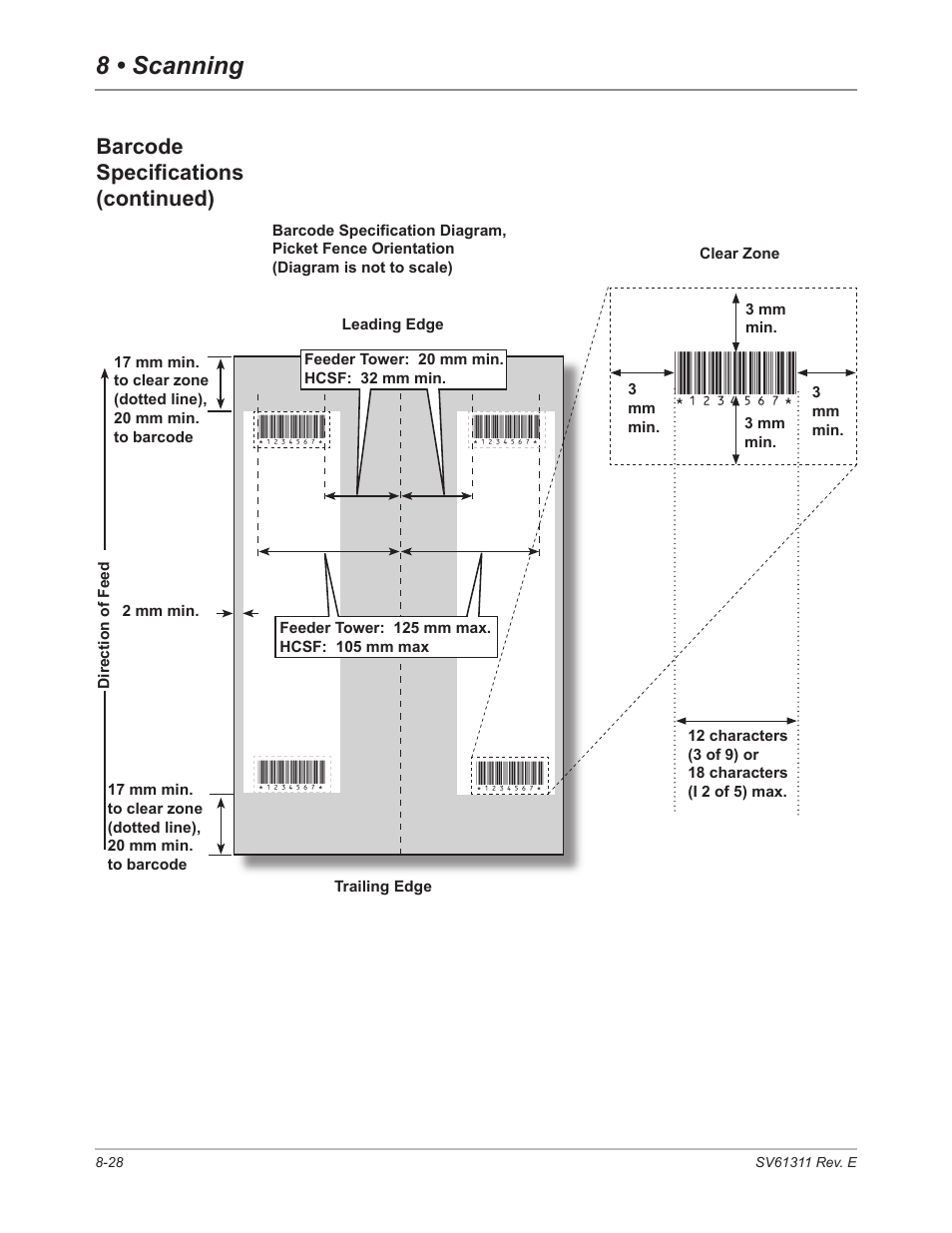 8 • scanning, Barcode specifications (continued) | Pitney Bowes DI950 FastPac Inserter User Manual | Page 172 / 196
