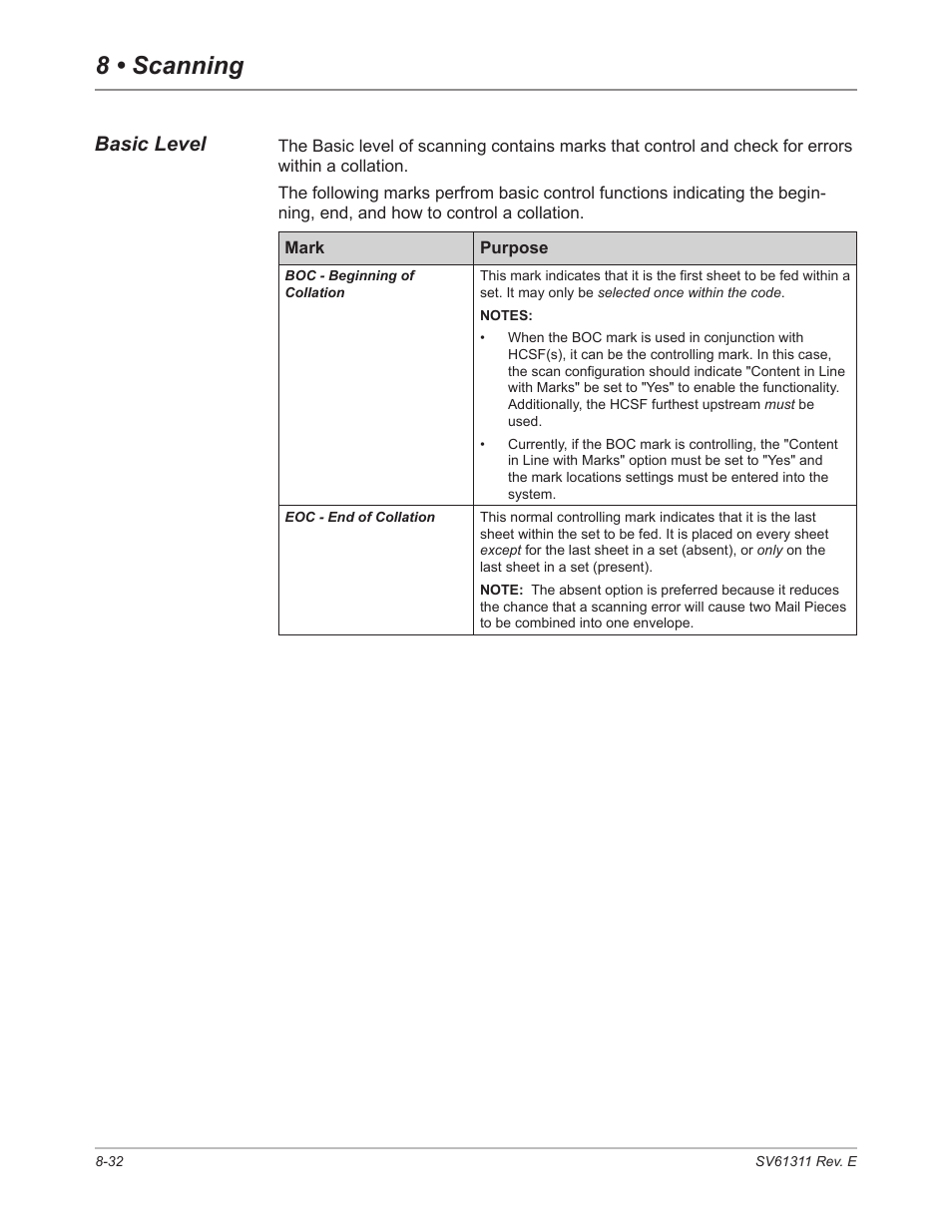 Basic level, Basic level -32, 8 • scanning | Pitney Bowes DI950 FastPac Inserter User Manual | Page 176 / 196