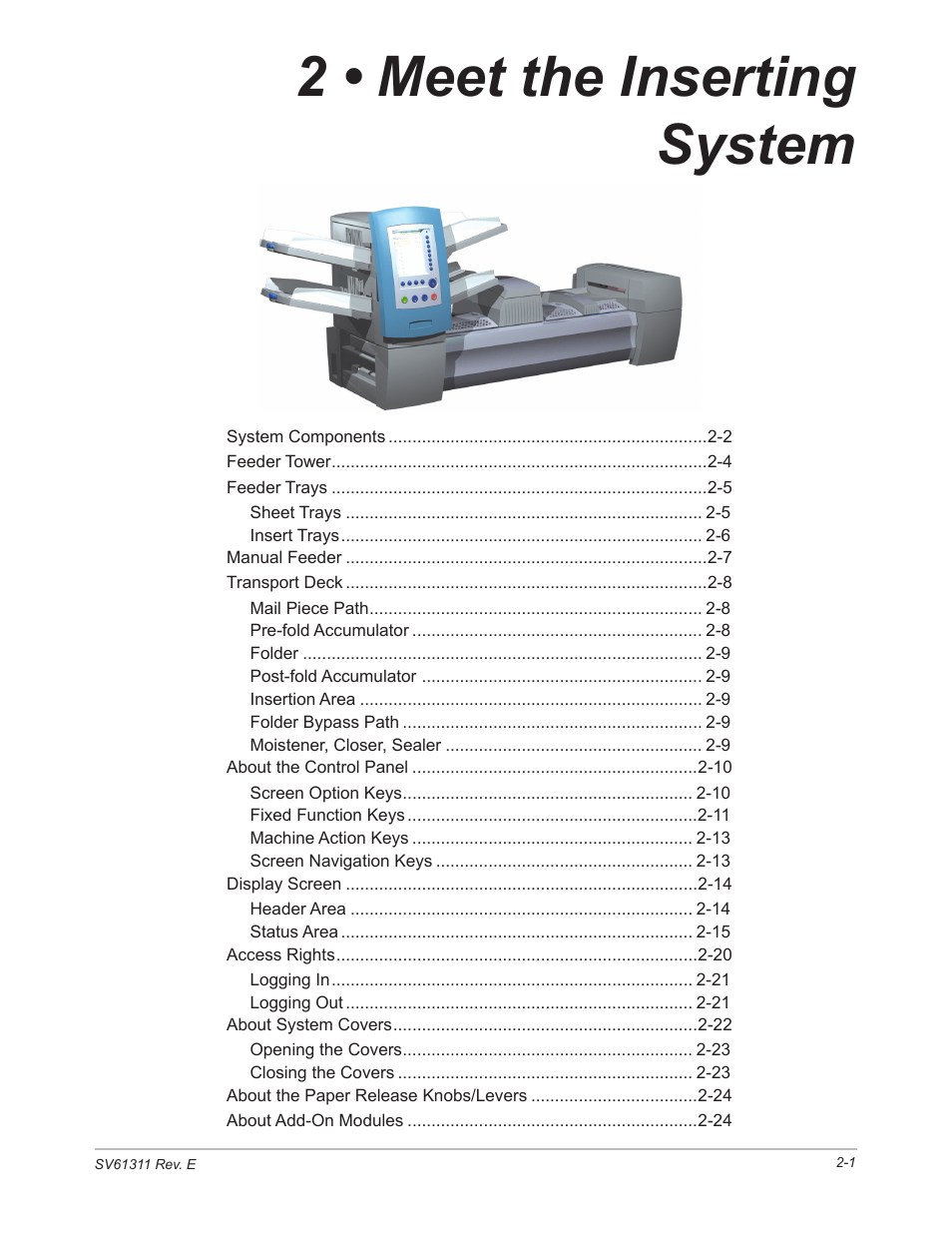 2 • meet the inserting system, Chapter 2, meet the insertng system | Pitney Bowes DI950 FastPac Inserter User Manual | Page 19 / 196