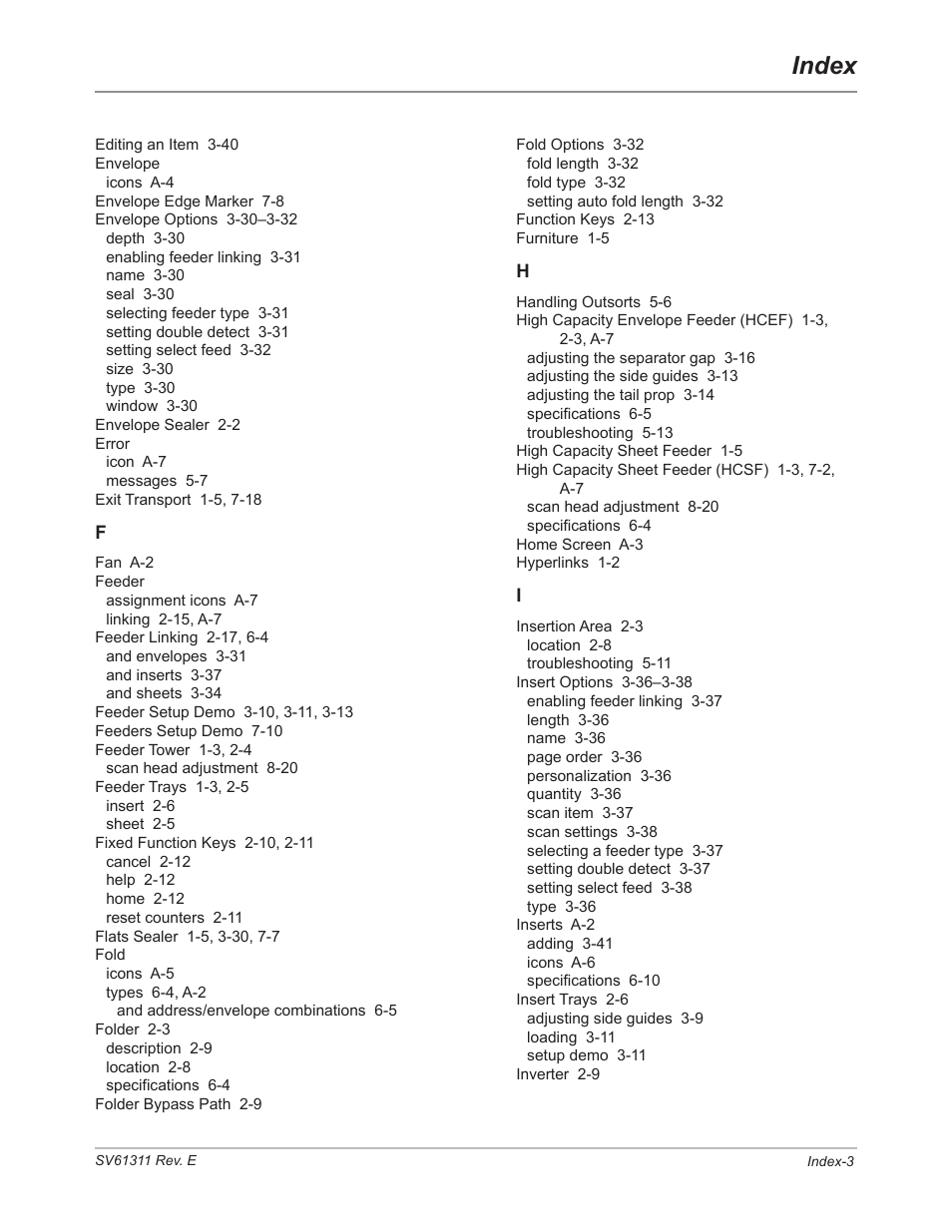 Index | Pitney Bowes DI950 FastPac Inserter User Manual | Page 191 / 196