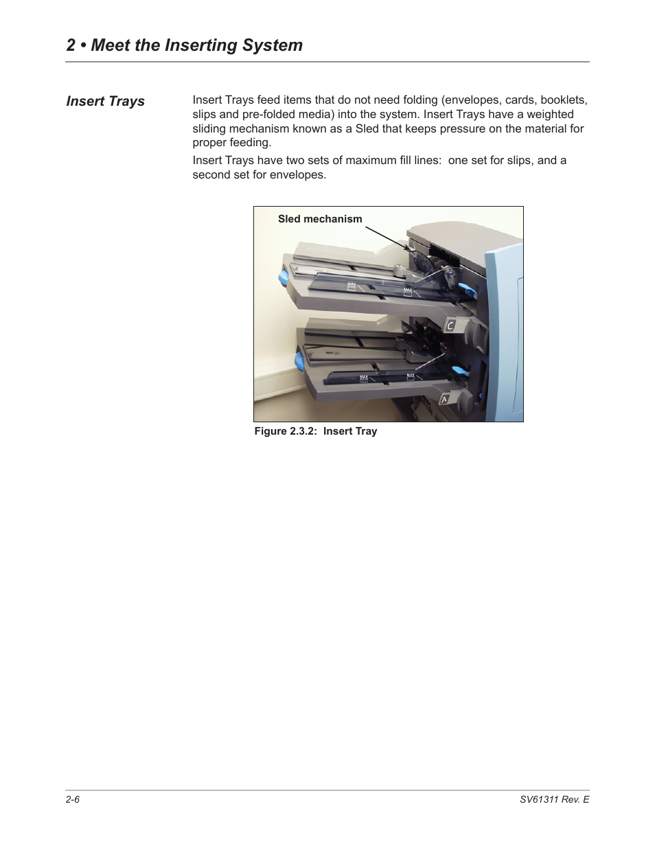 Insert trays, Insert trays -6, 2 • meet the inserting system | Pitney Bowes DI950 FastPac Inserter User Manual | Page 24 / 196