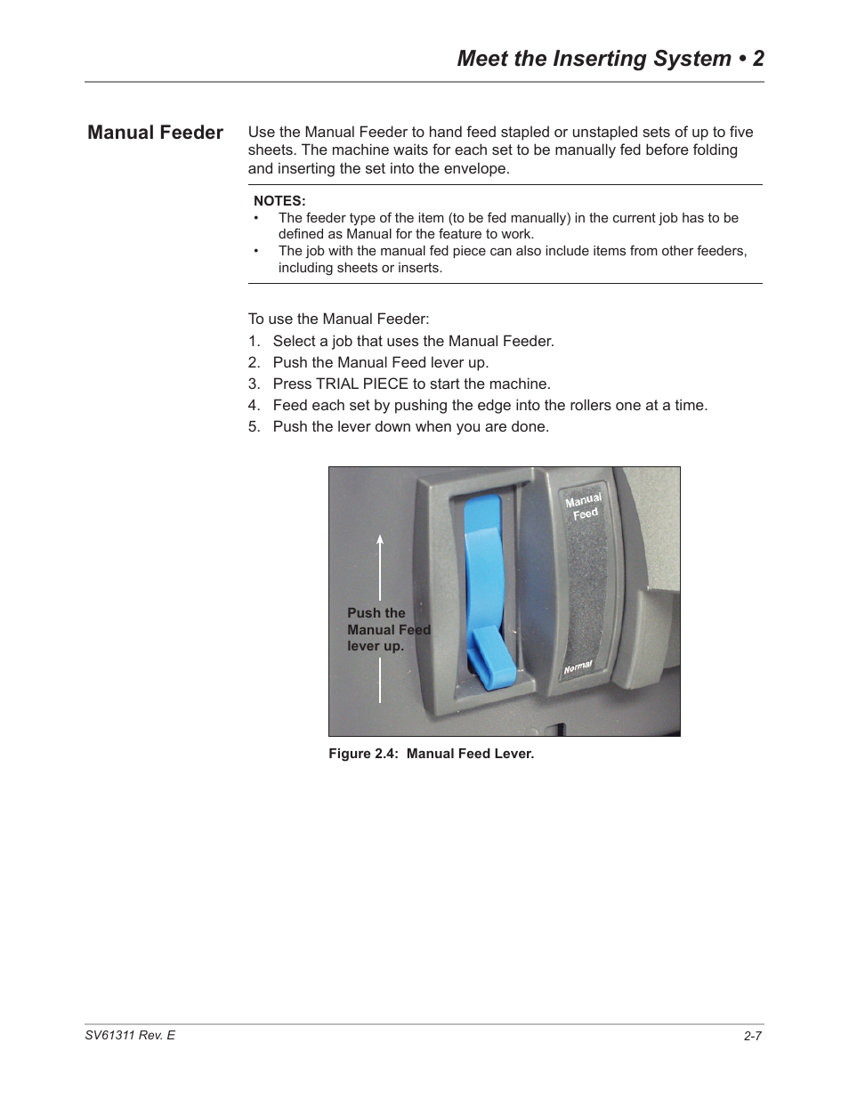 Manual feeder, Manual feeder -7, Meet the inserting system • 2 | Pitney Bowes DI950 FastPac Inserter User Manual | Page 25 / 196
