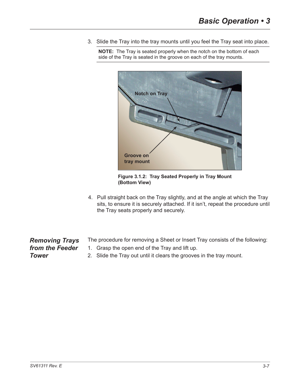 Removing trays from the feeder tower, Removing trays from the feeder tower -7, Basic operation • 3 | Pitney Bowes DI950 FastPac Inserter User Manual | Page 49 / 196