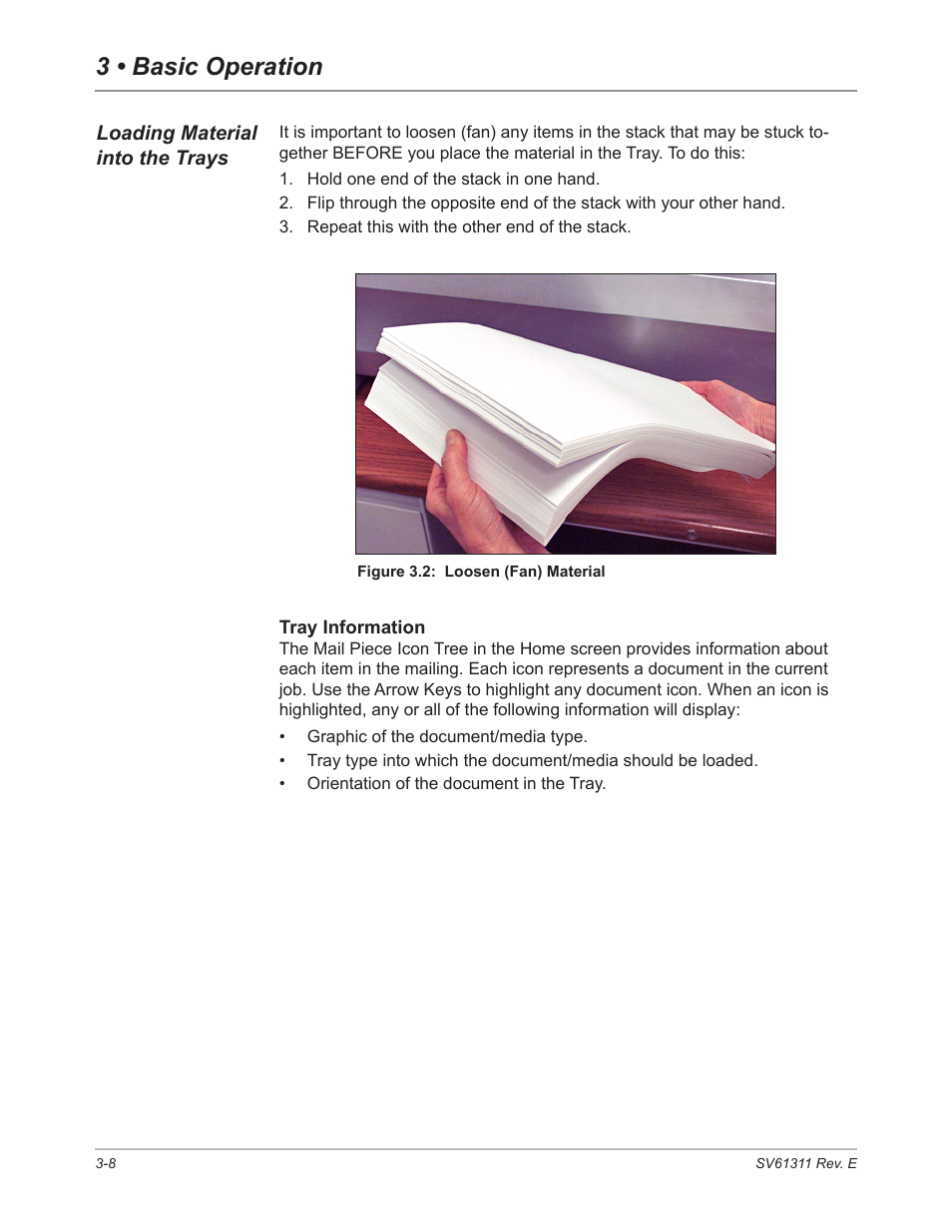 Loading material into the trays, Loading material into the trays -8, Loadng materal nto the trays | 3 • basic operation | Pitney Bowes DI950 FastPac Inserter User Manual | Page 50 / 196