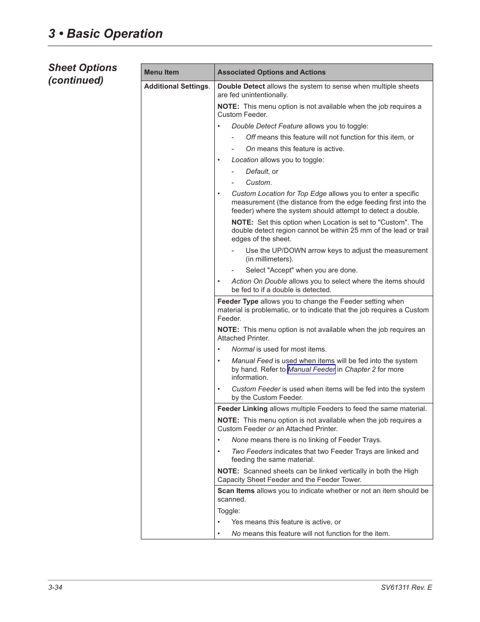 3 • basic operation, Sheet options (continued) | Pitney Bowes DI950 FastPac Inserter User Manual | Page 76 / 196