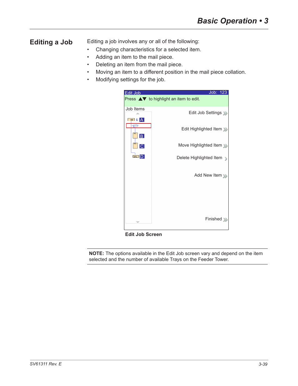 Editing a job, Editing a job -39, Refer to edtng a job in this chap | Basic operation • 3 | Pitney Bowes DI950 FastPac Inserter User Manual | Page 81 / 196