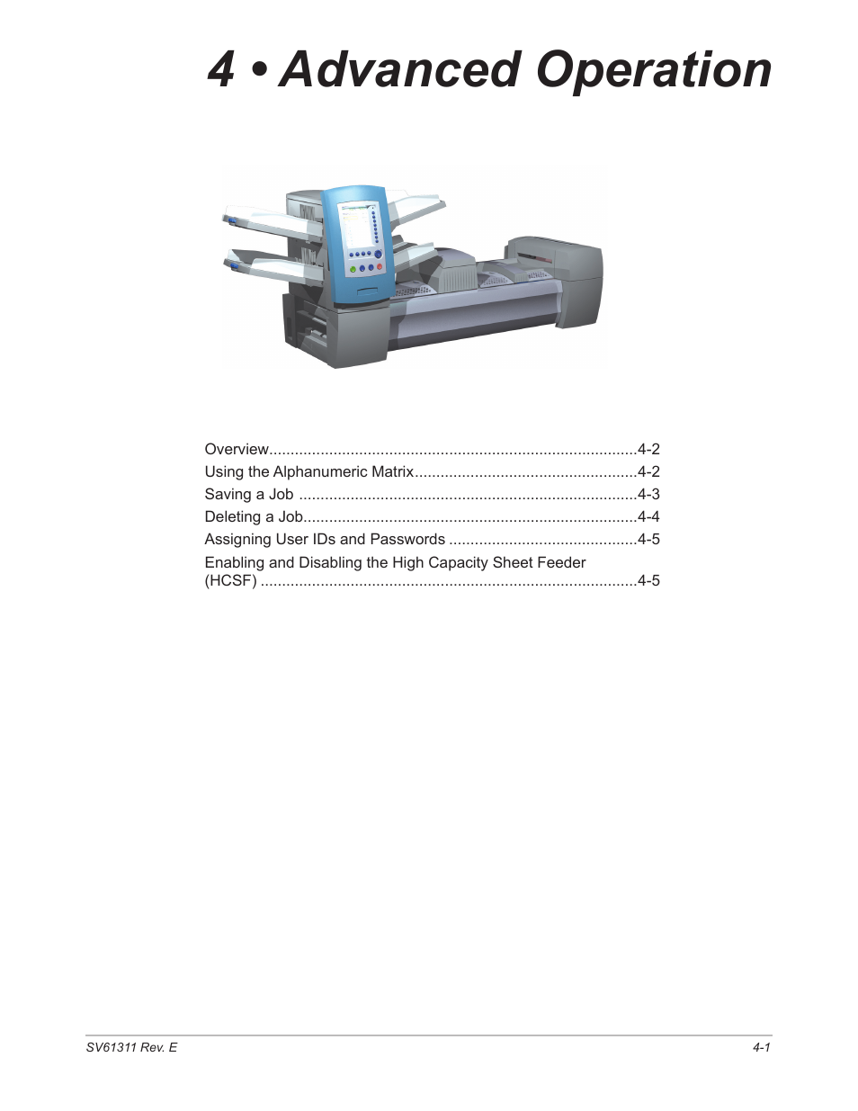 4 • advanced operation, Chapter 4, advanced operaton | Pitney Bowes DI950 FastPac Inserter User Manual | Page 87 / 196