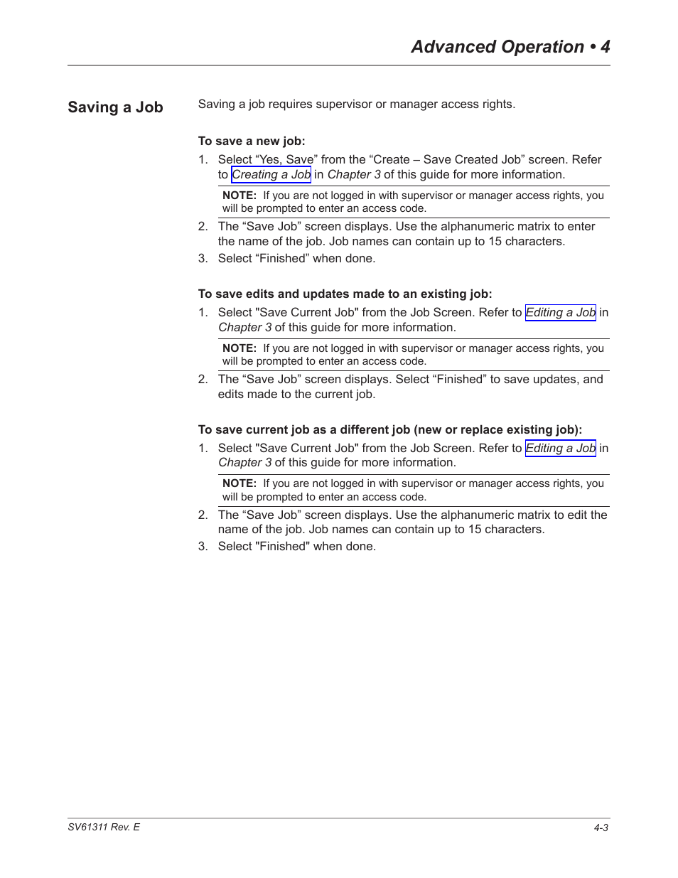 Saving a job, Saving a job -3, Advanced operation • 4 | Pitney Bowes DI950 FastPac Inserter User Manual | Page 89 / 196