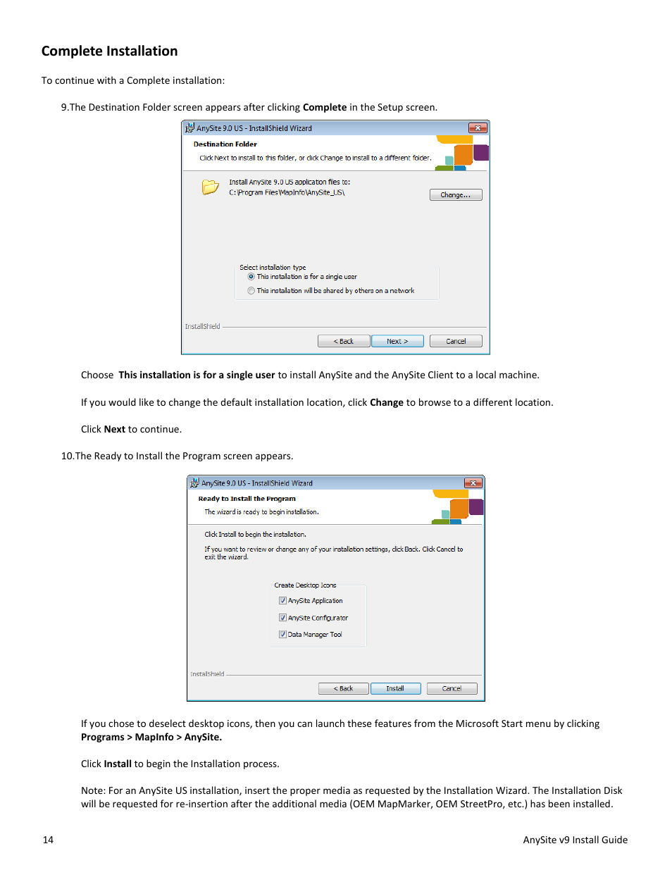 Complete installation | Pitney Bowes AnySite User Manual | Page 14 / 45