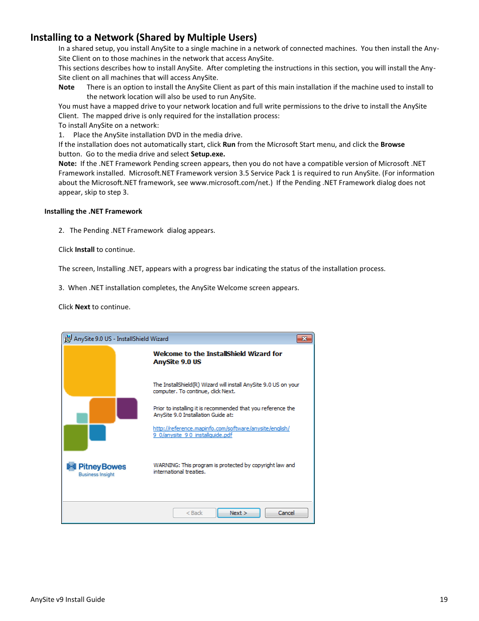 Installing to a network (shared by multiple users) | Pitney Bowes AnySite User Manual | Page 19 / 45