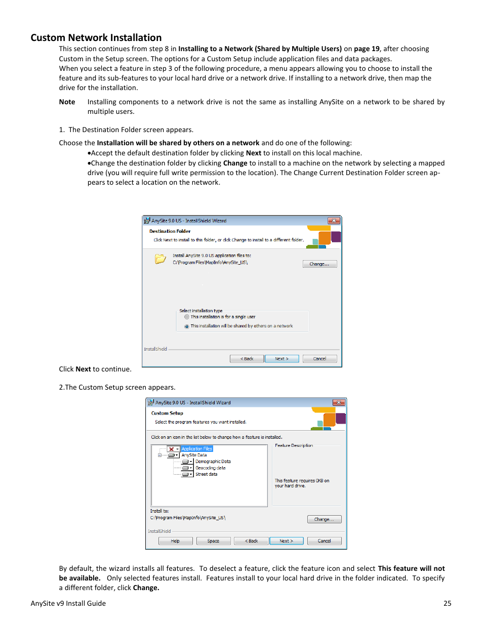 Custom network installation | Pitney Bowes AnySite User Manual | Page 25 / 45