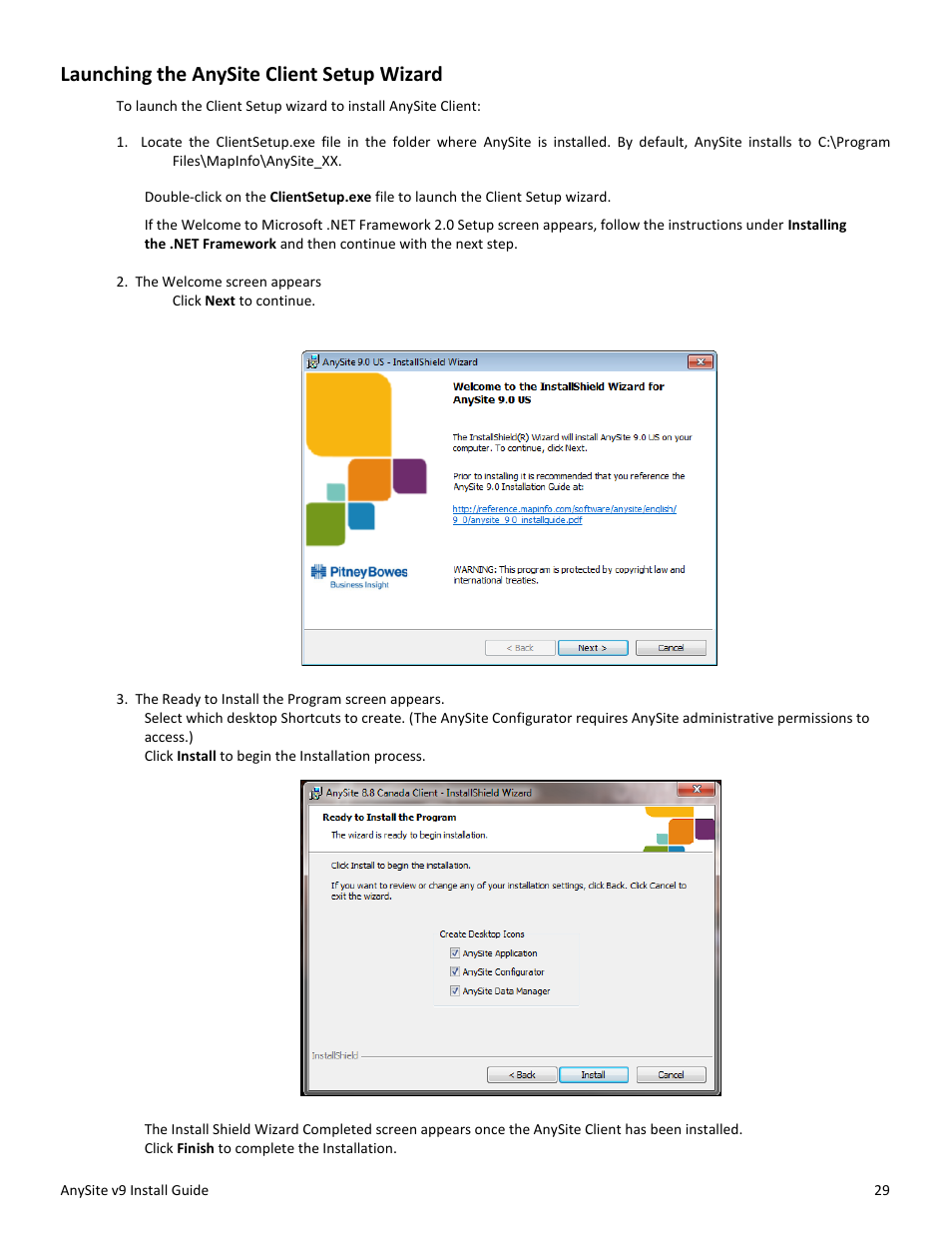 Launching the anysite client setup wizard | Pitney Bowes AnySite User Manual | Page 29 / 45