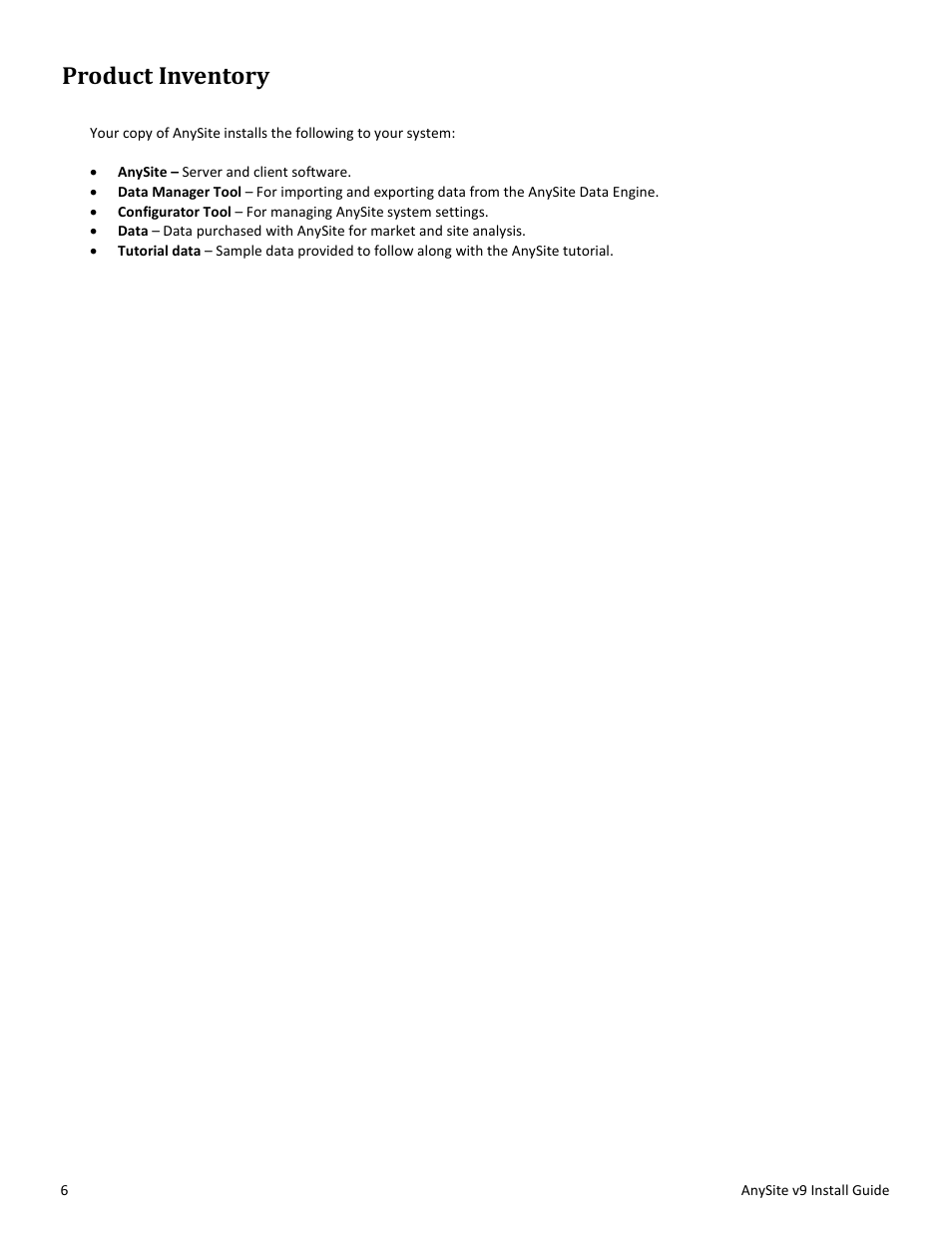 Product inventory | Pitney Bowes AnySite User Manual | Page 6 / 45