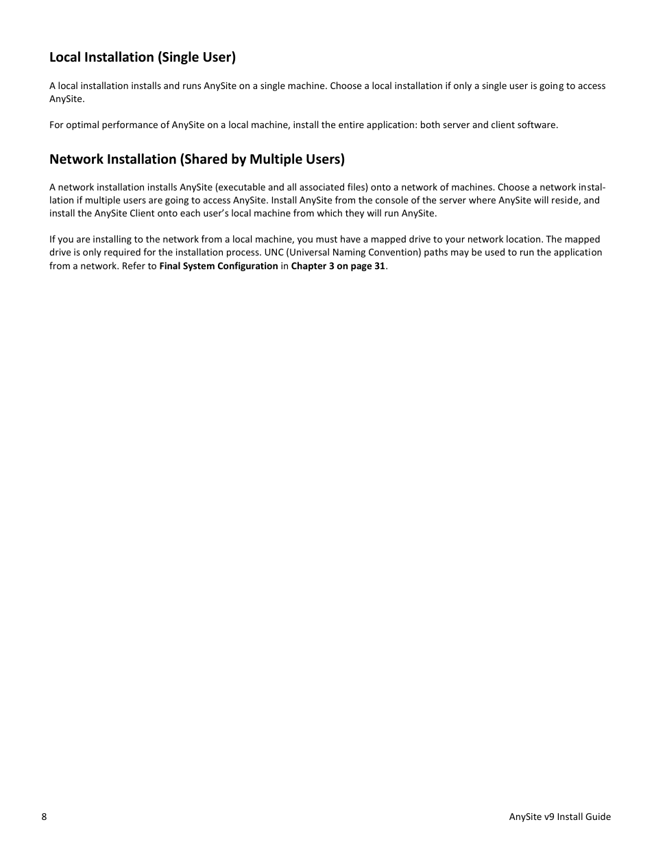 Local installation (single user), Network installation (shared by multiple users) | Pitney Bowes AnySite User Manual | Page 8 / 45