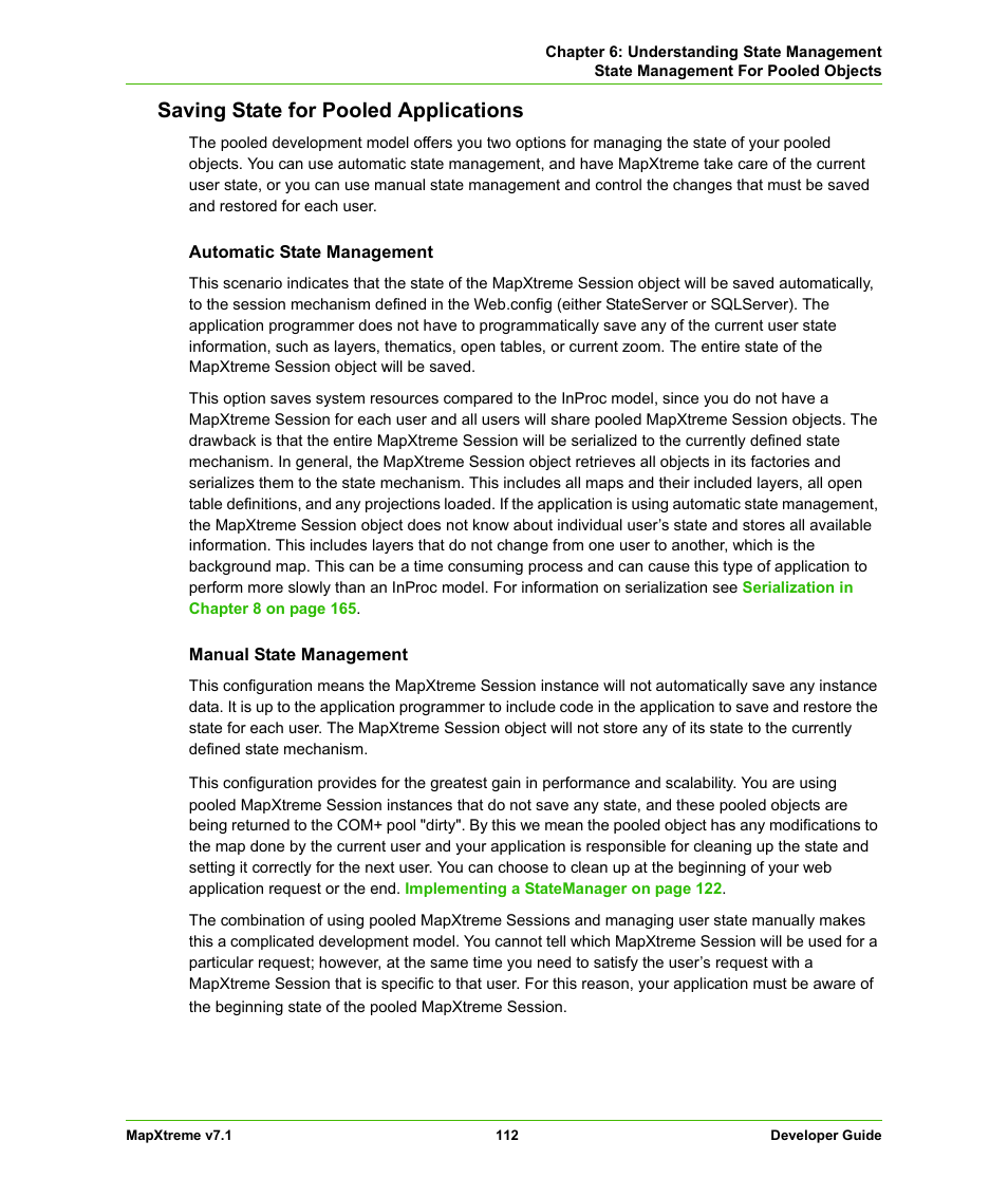 Saving state for pooled applications | Pitney Bowes MapXtreme User Manual | Page 112 / 640