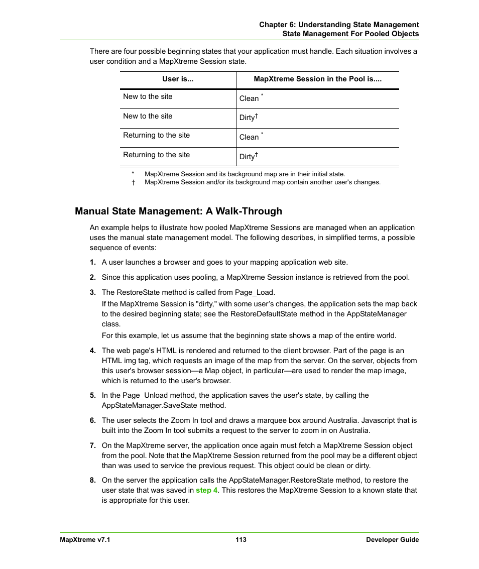 Manual state management: a walk-through | Pitney Bowes MapXtreme User Manual | Page 113 / 640