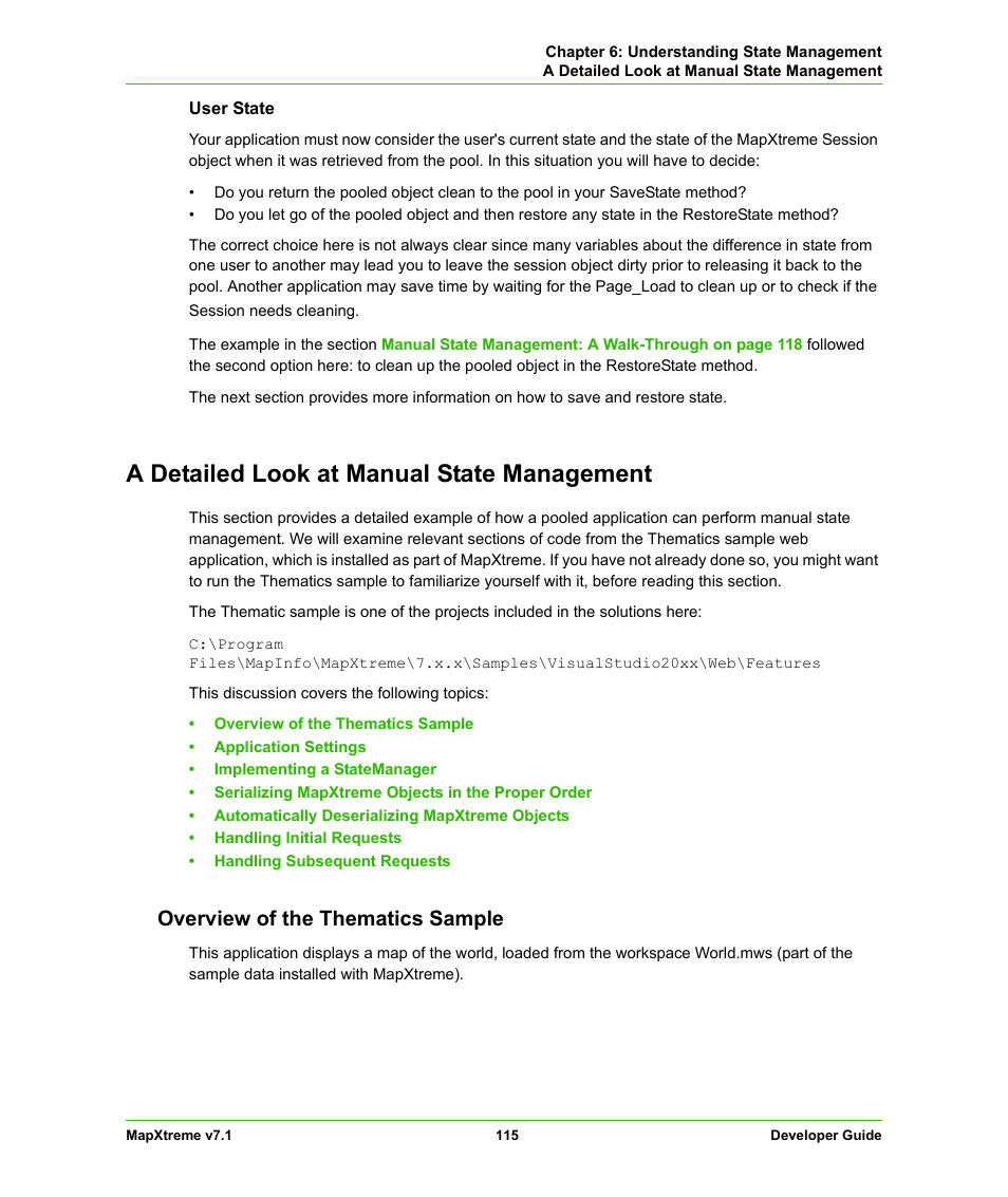 A detailed look at manual state management, Overview of the thematics sample | Pitney Bowes MapXtreme User Manual | Page 115 / 640