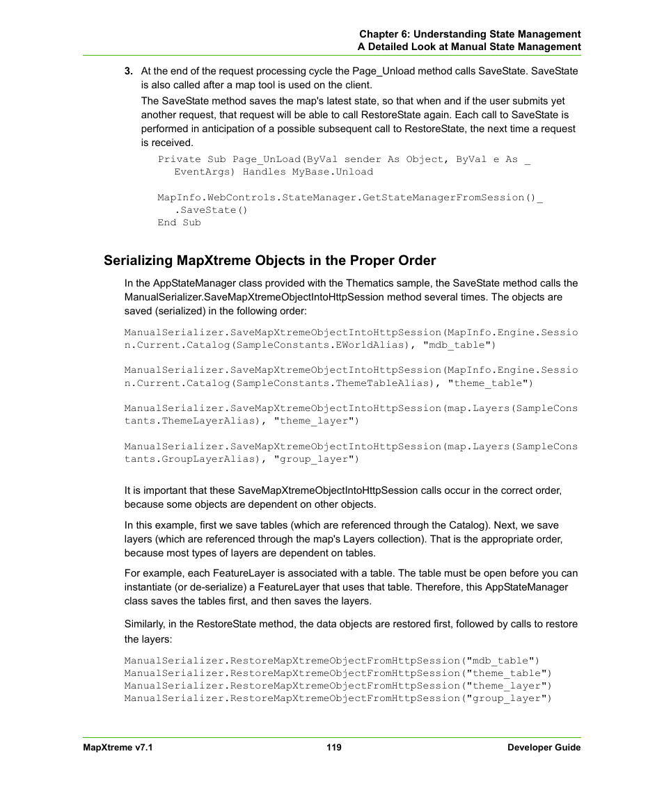 Serializing mapxtreme objects in the proper order | Pitney Bowes MapXtreme User Manual | Page 119 / 640