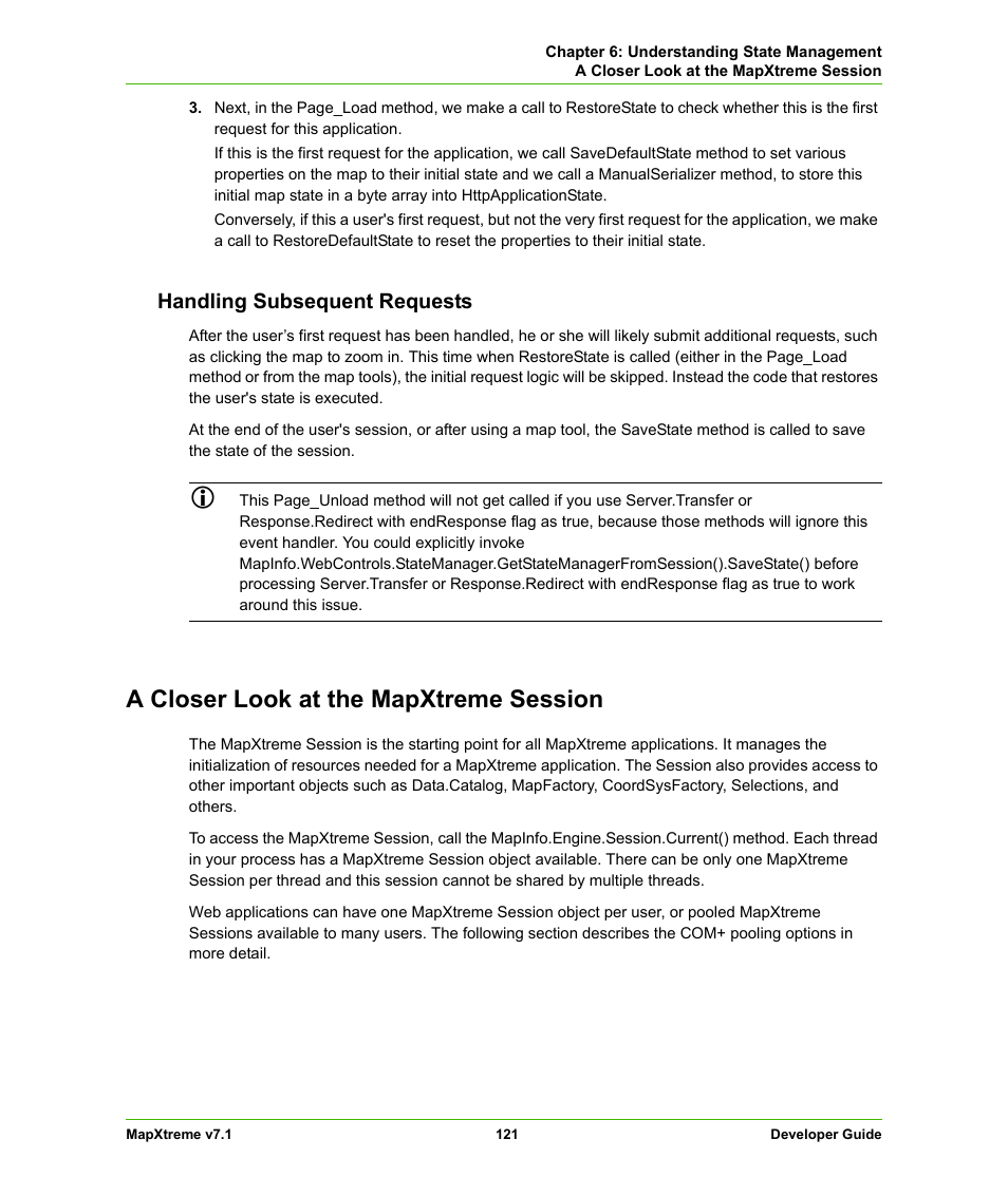 Handling subsequent requests, A closer look at the mapxtreme session | Pitney Bowes MapXtreme User Manual | Page 121 / 640