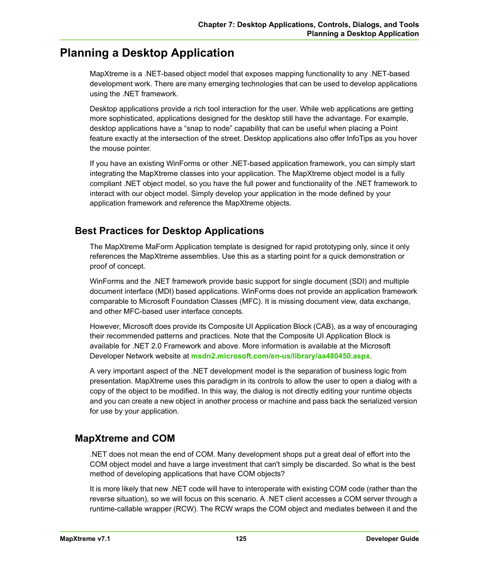 Planning a desktop application, Best practices for desktop applications, Mapxtreme and com | Pitney Bowes MapXtreme User Manual | Page 125 / 640