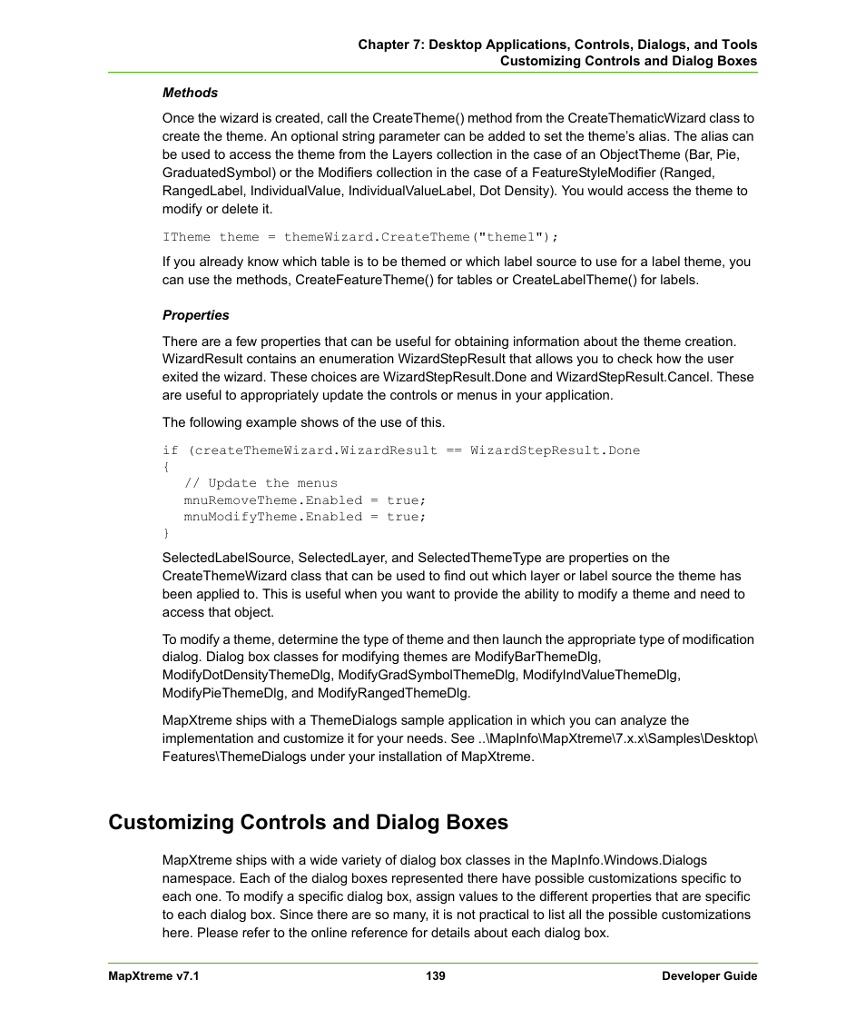 Customizing controls and dialog boxes | Pitney Bowes MapXtreme User Manual | Page 139 / 640