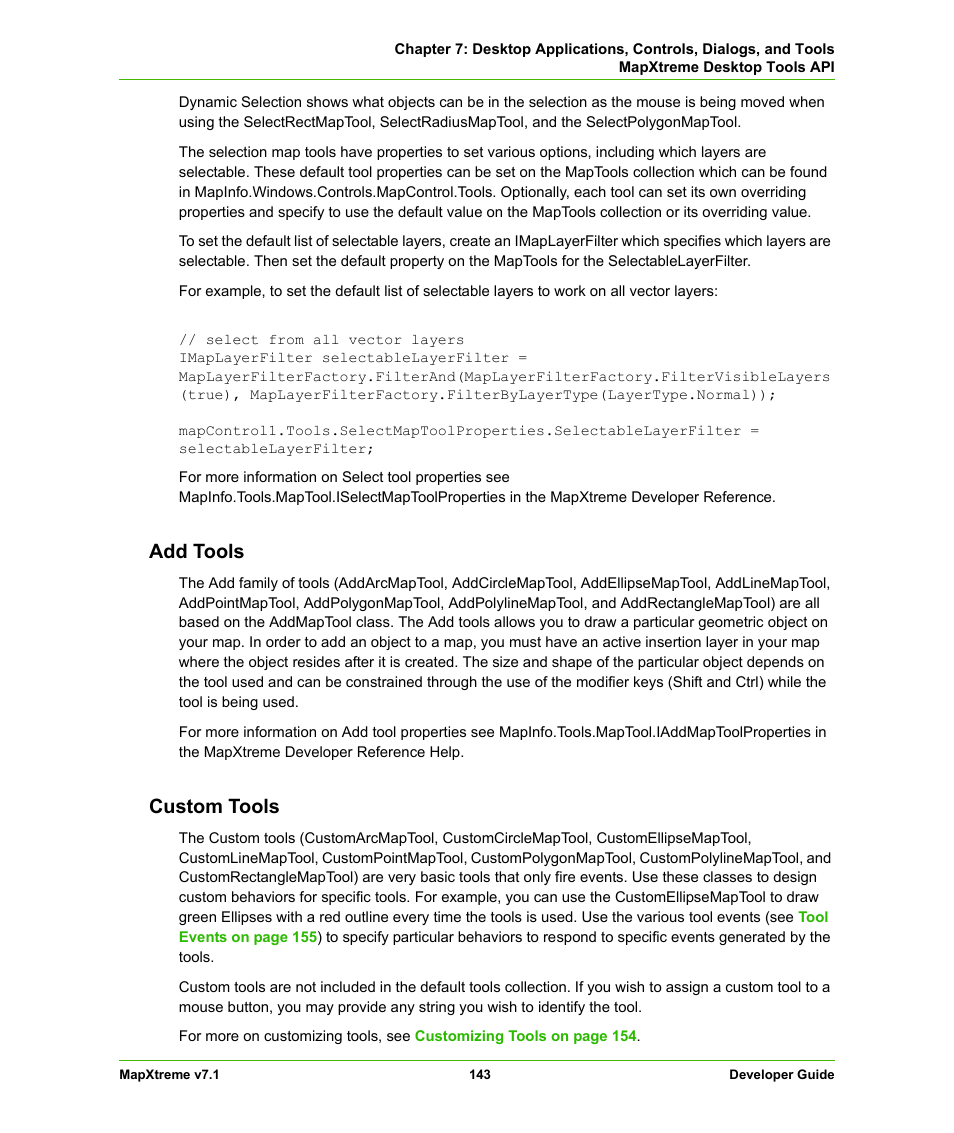 Add tools, Custom tools, Add tools custom tools | Pitney Bowes MapXtreme User Manual | Page 143 / 640