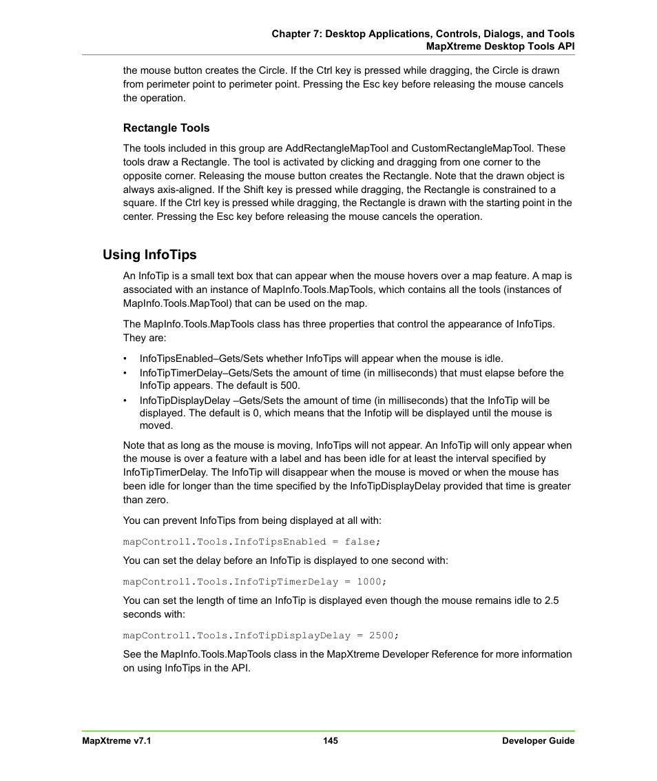 Using infotips | Pitney Bowes MapXtreme User Manual | Page 145 / 640