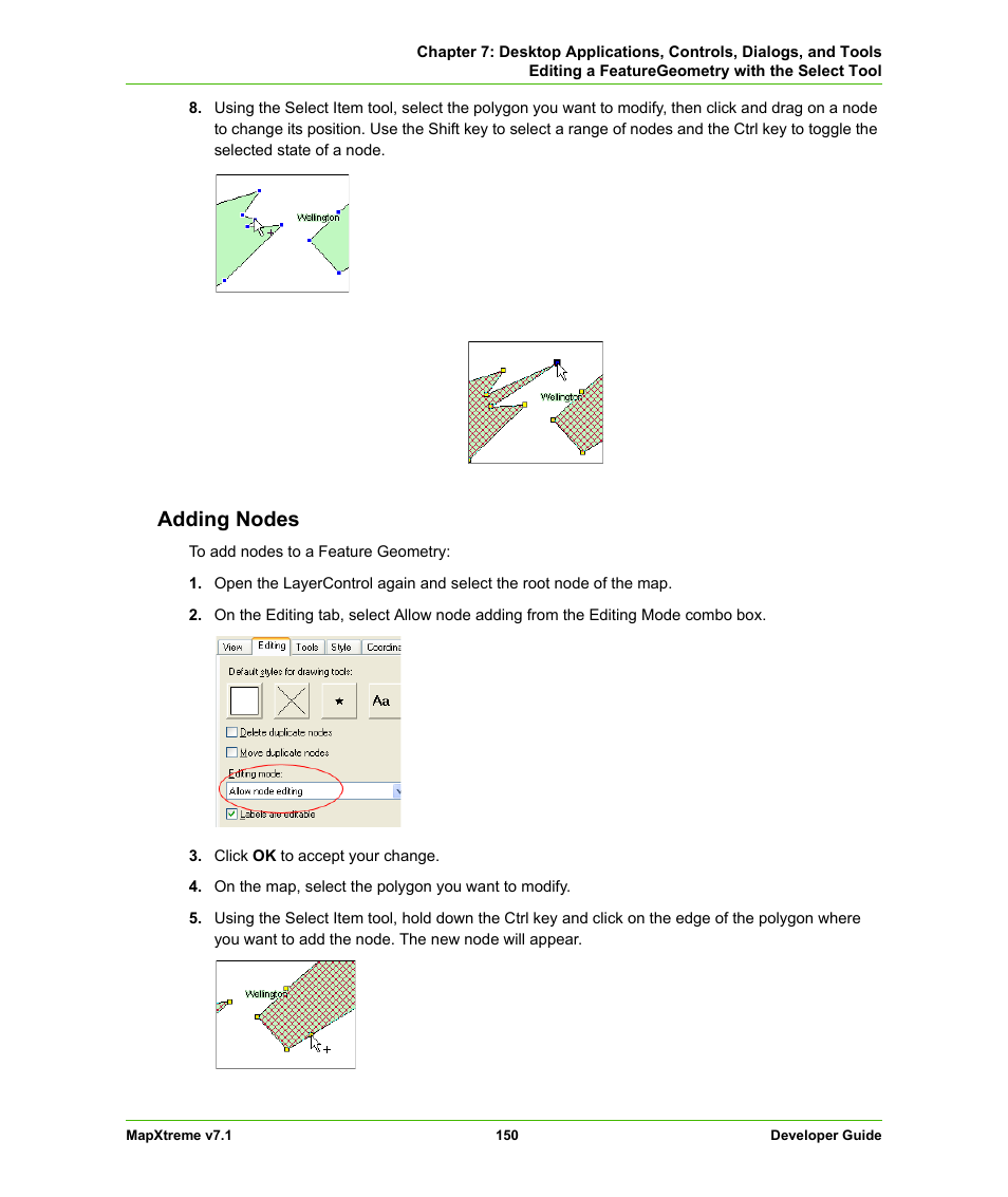 Adding nodes | Pitney Bowes MapXtreme User Manual | Page 150 / 640