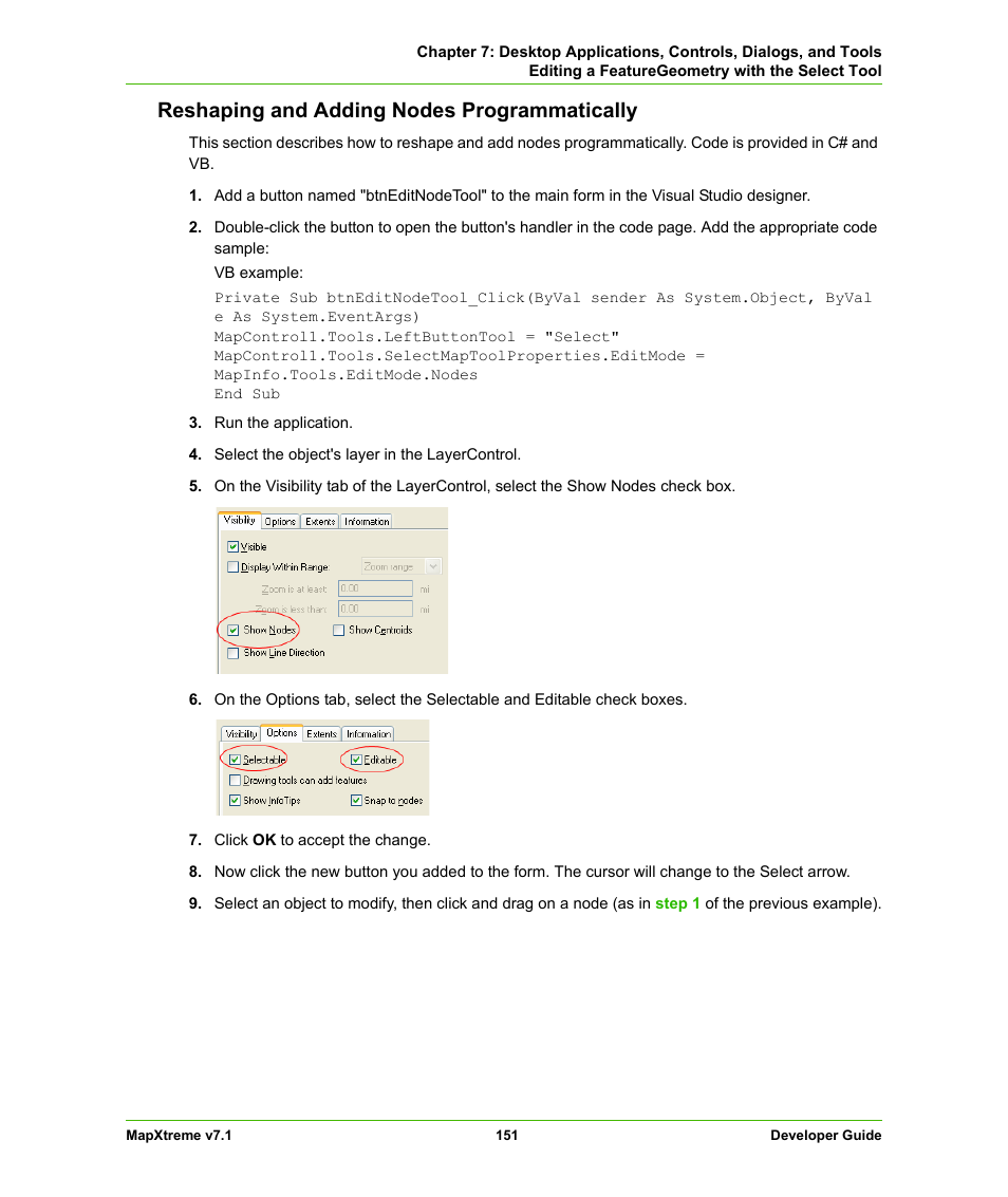 Reshaping and adding nodes programmatically | Pitney Bowes MapXtreme User Manual | Page 151 / 640