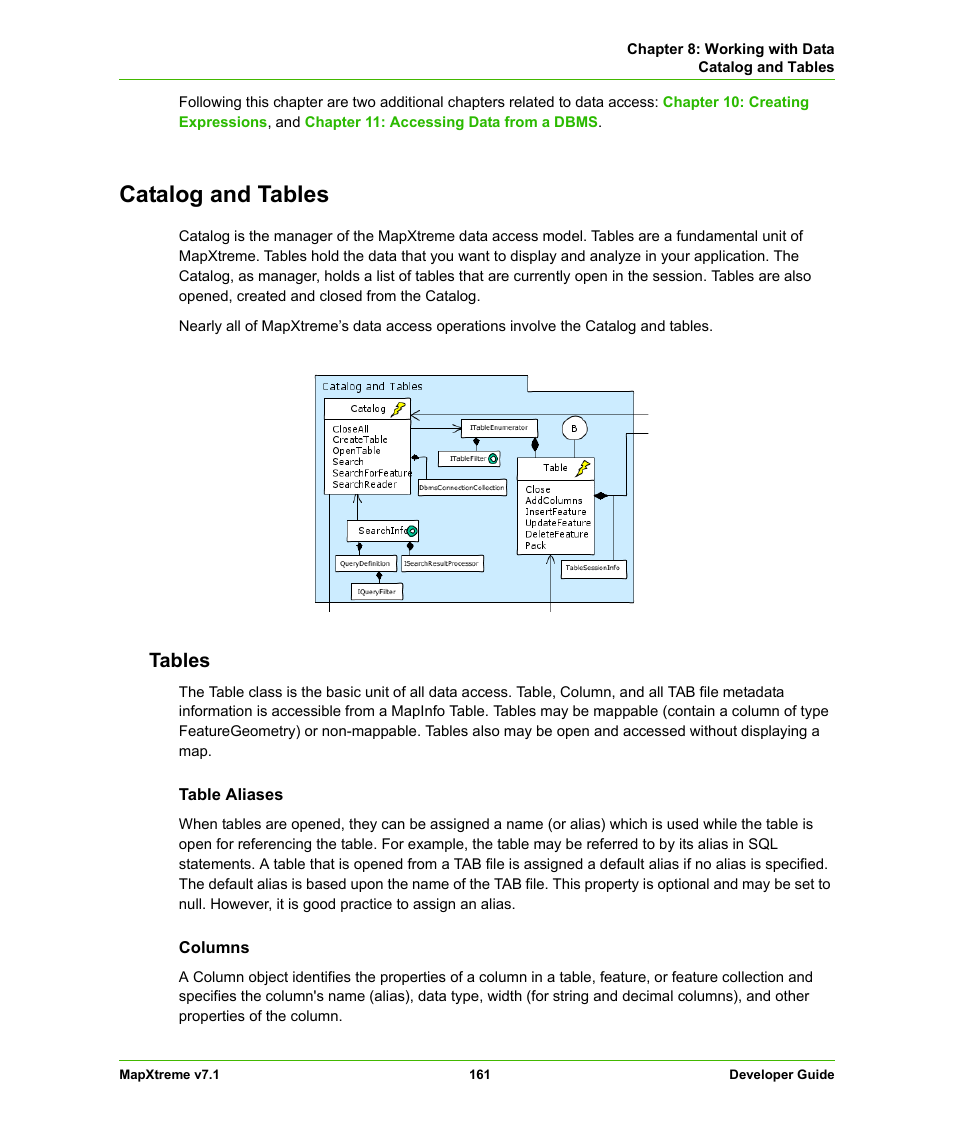 Catalog and tables, Tables | Pitney Bowes MapXtreme User Manual | Page 154 / 640