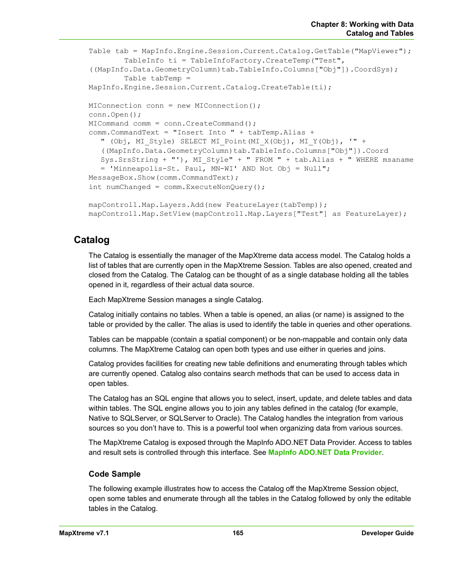 Catalog | Pitney Bowes MapXtreme User Manual | Page 158 / 640