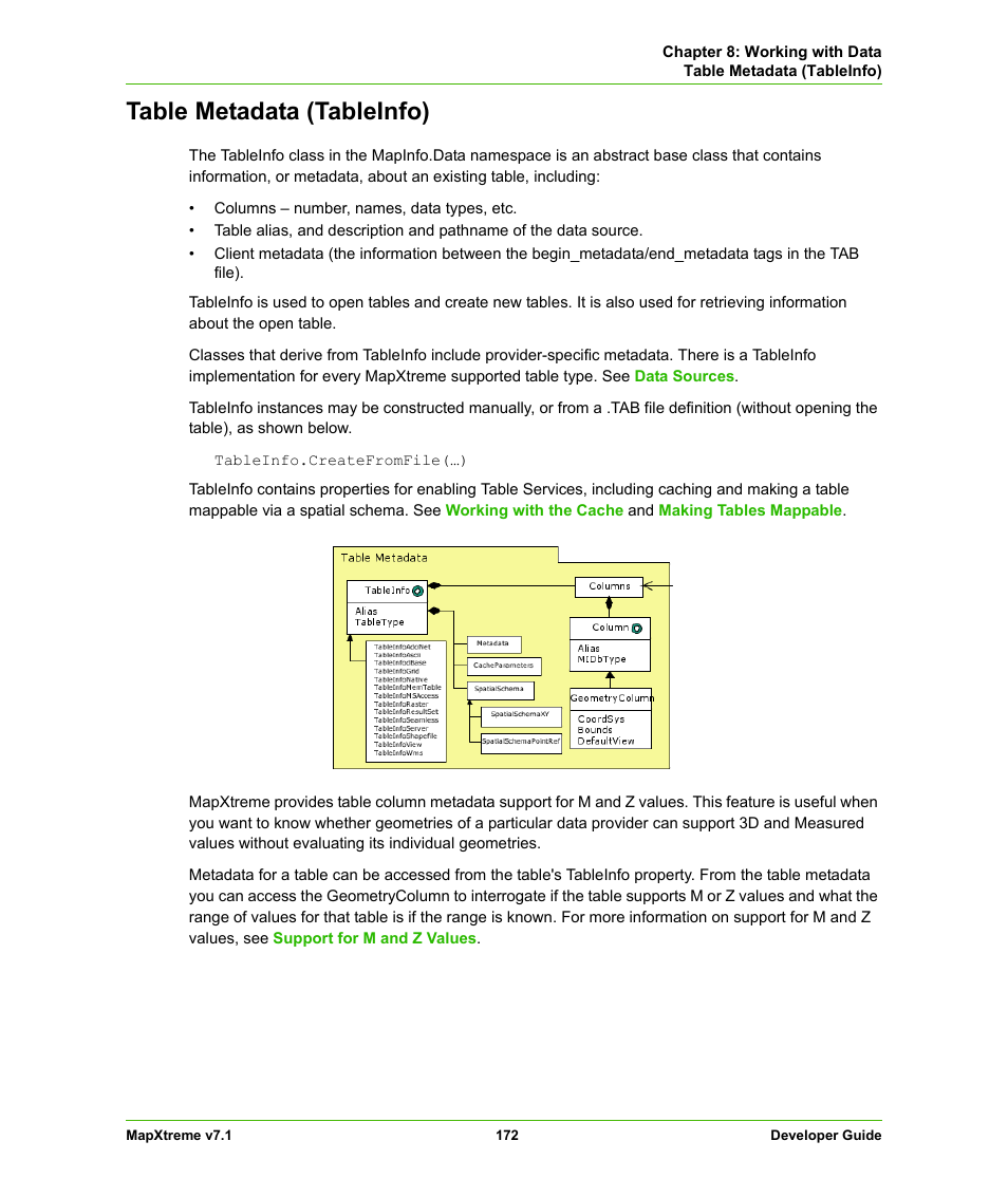 Table metadata (tableinfo) | Pitney Bowes MapXtreme User Manual | Page 165 / 640