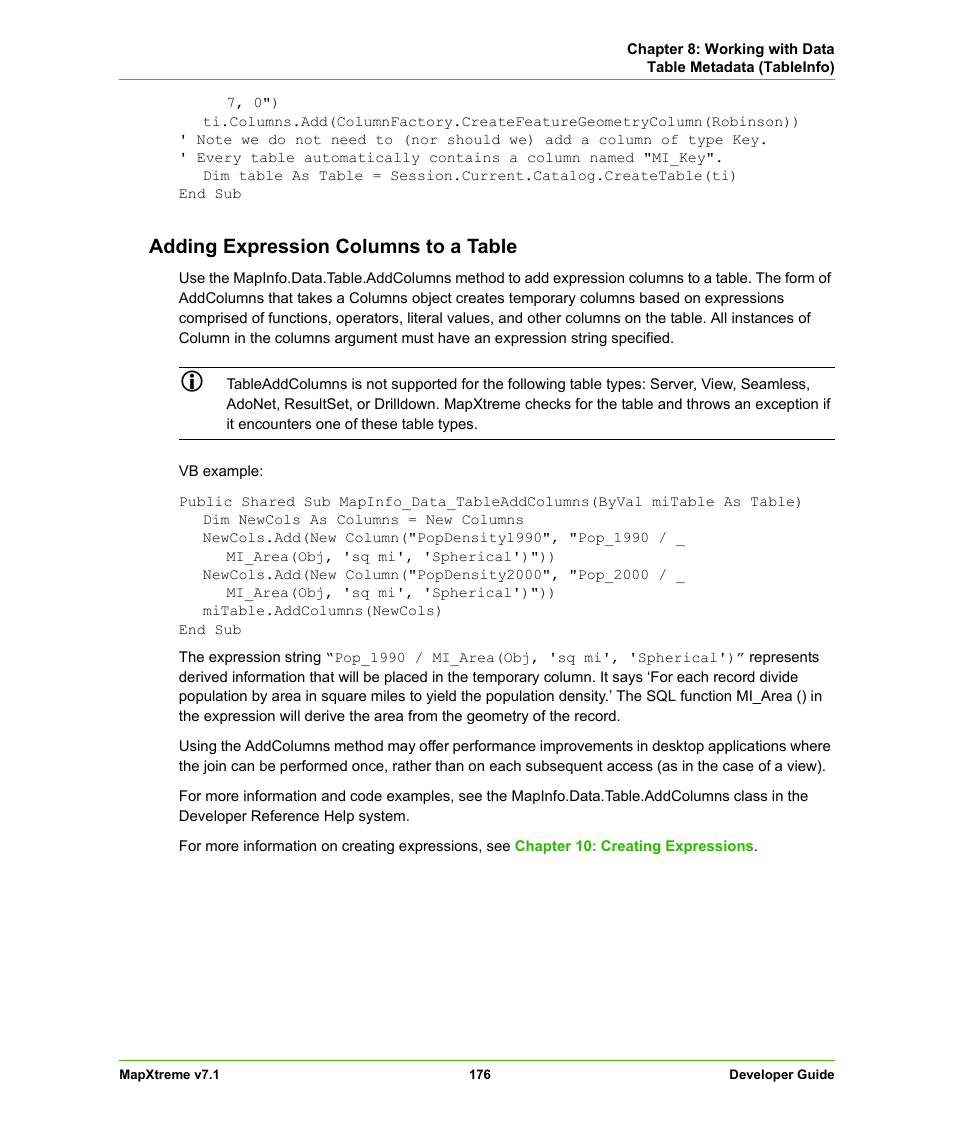 Adding expression columns to a table | Pitney Bowes MapXtreme User Manual | Page 169 / 640